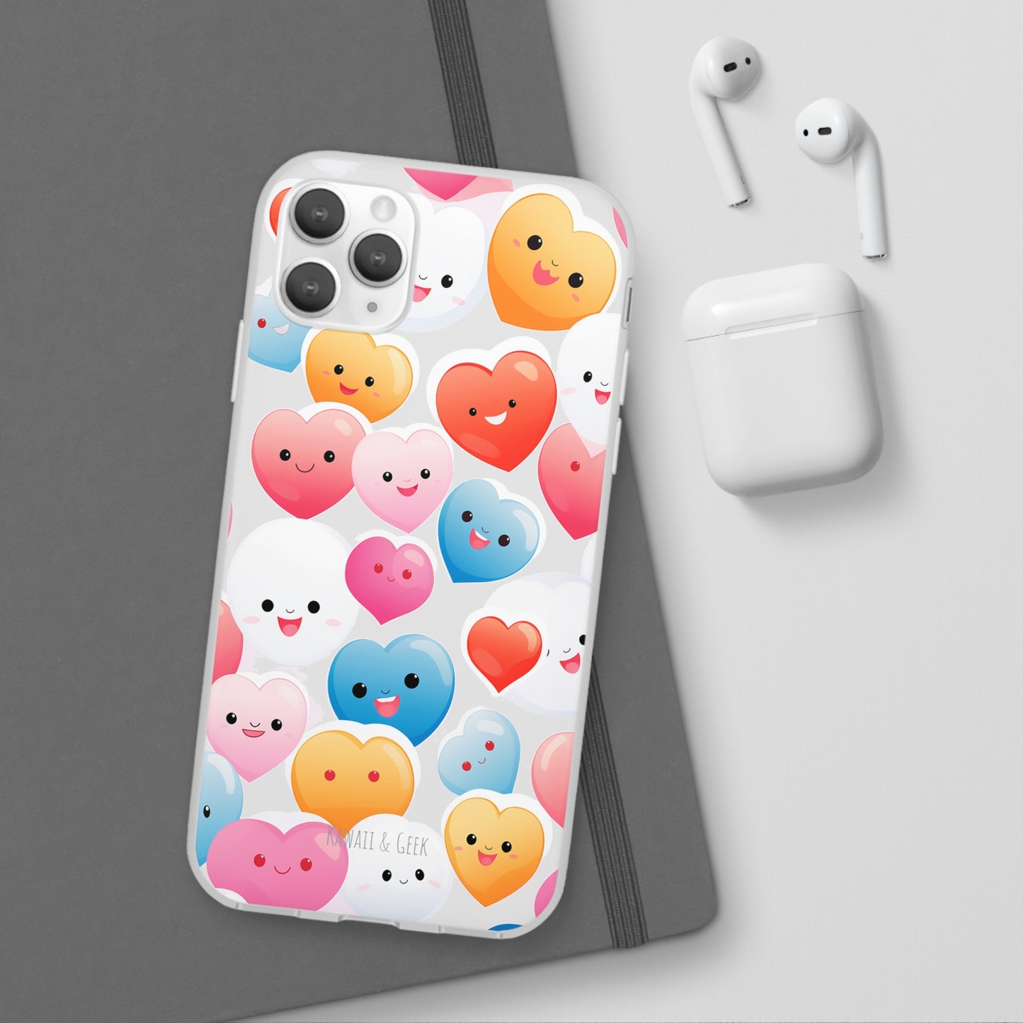 Kawaii Hearts Flexi Transparent Phone Case