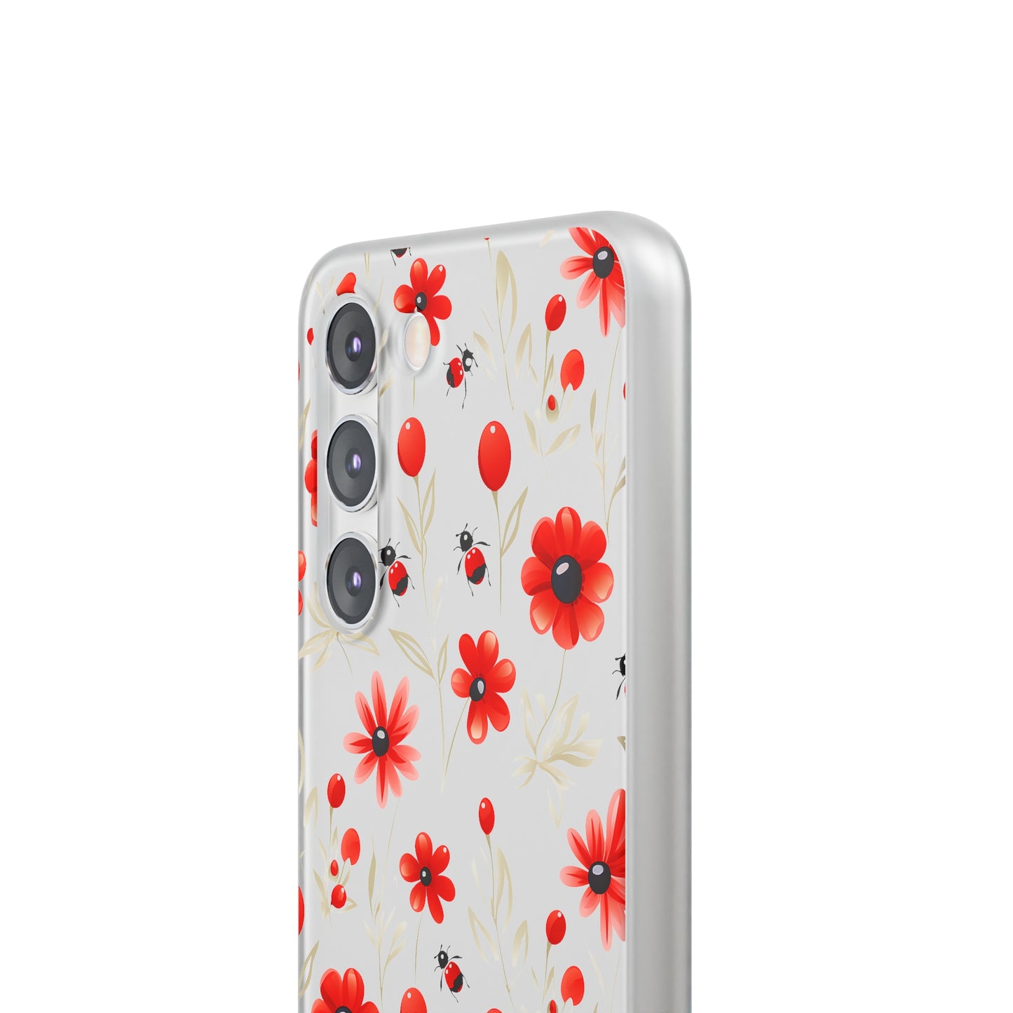 Red Flowers & Cute Bugs: Transparent Flexi Phone Case