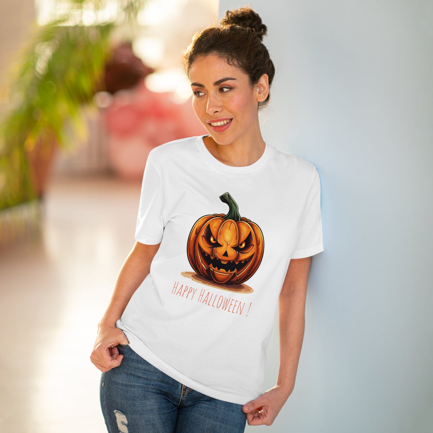 Happy Halloween Eco-Friendly Tee: Scary Pumpkin Design