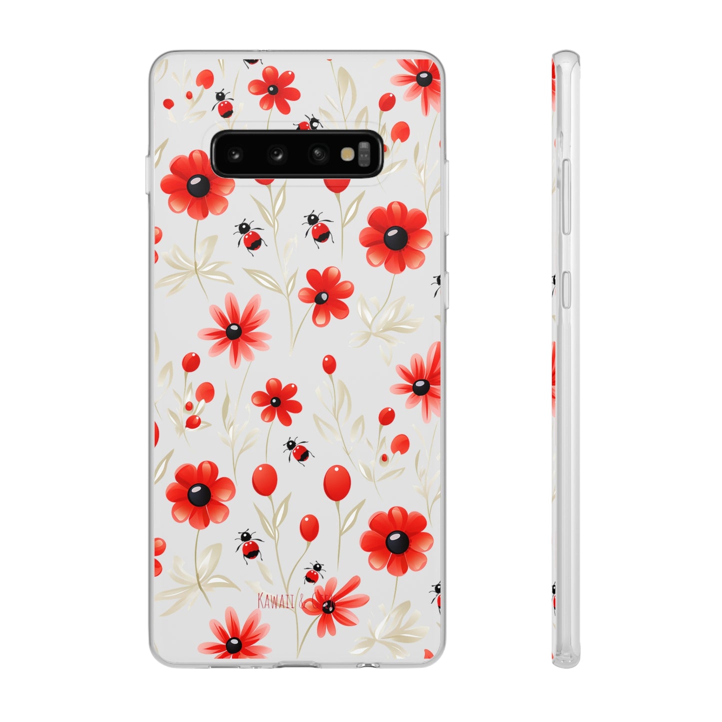 Red Flowers & Cute Bugs: Transparent Flexi Phone Case