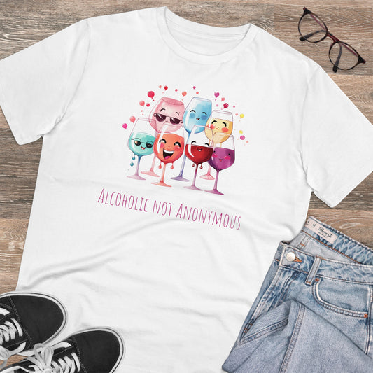 Eco-Friendly 'Alcoholic Not Anonymous' T-Shirt - Kawaii Wine Party Design, Unisex