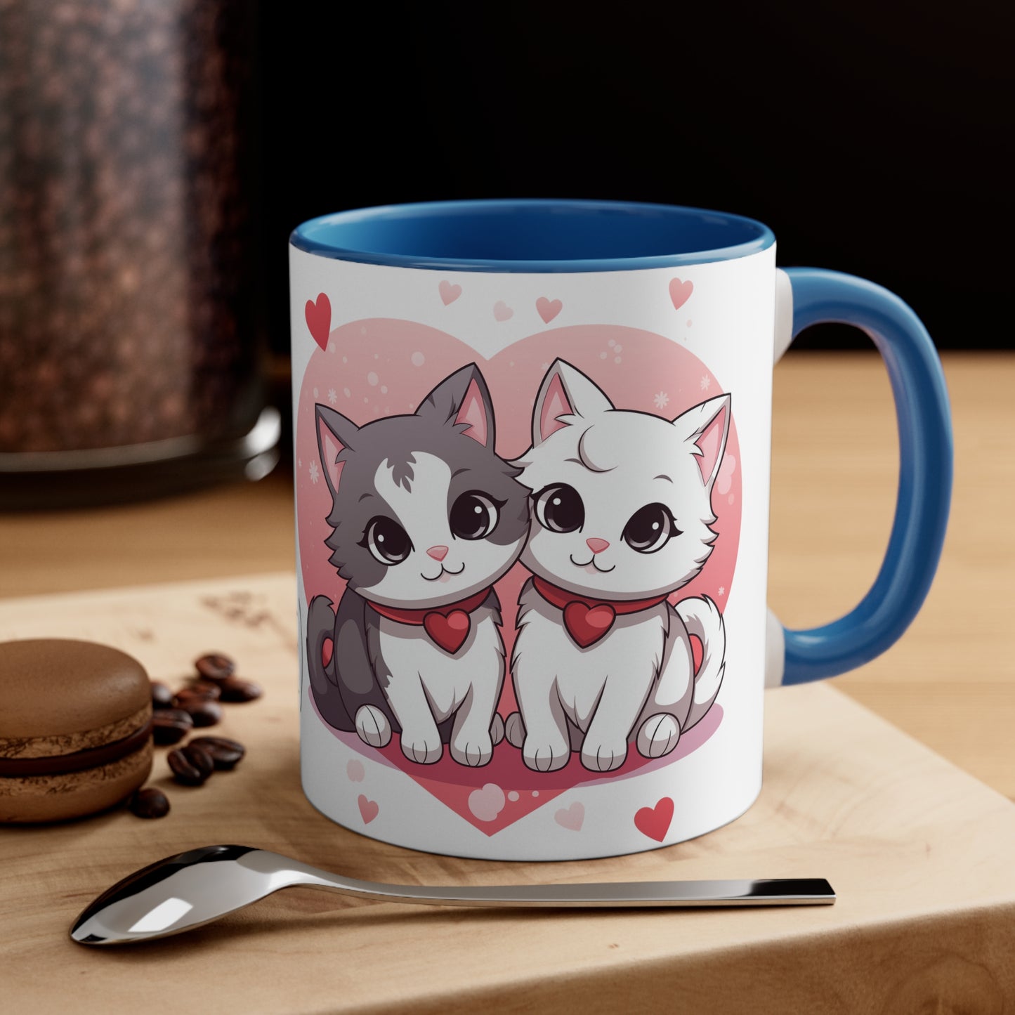 Purrfect Match & Coffee Mug - 11oz Bicolor Cat Love Cup - Valentine's Day