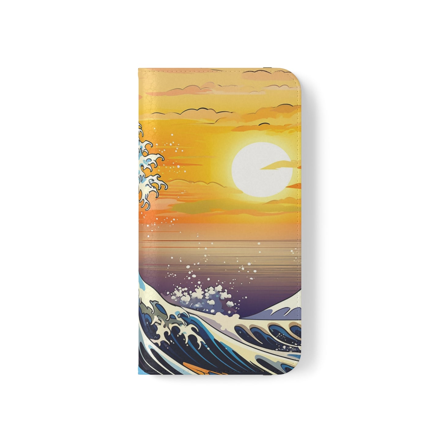 Sunset Big Wave Flip Phone Case - Embrace the Majestic Hokusai Style in Your Hands