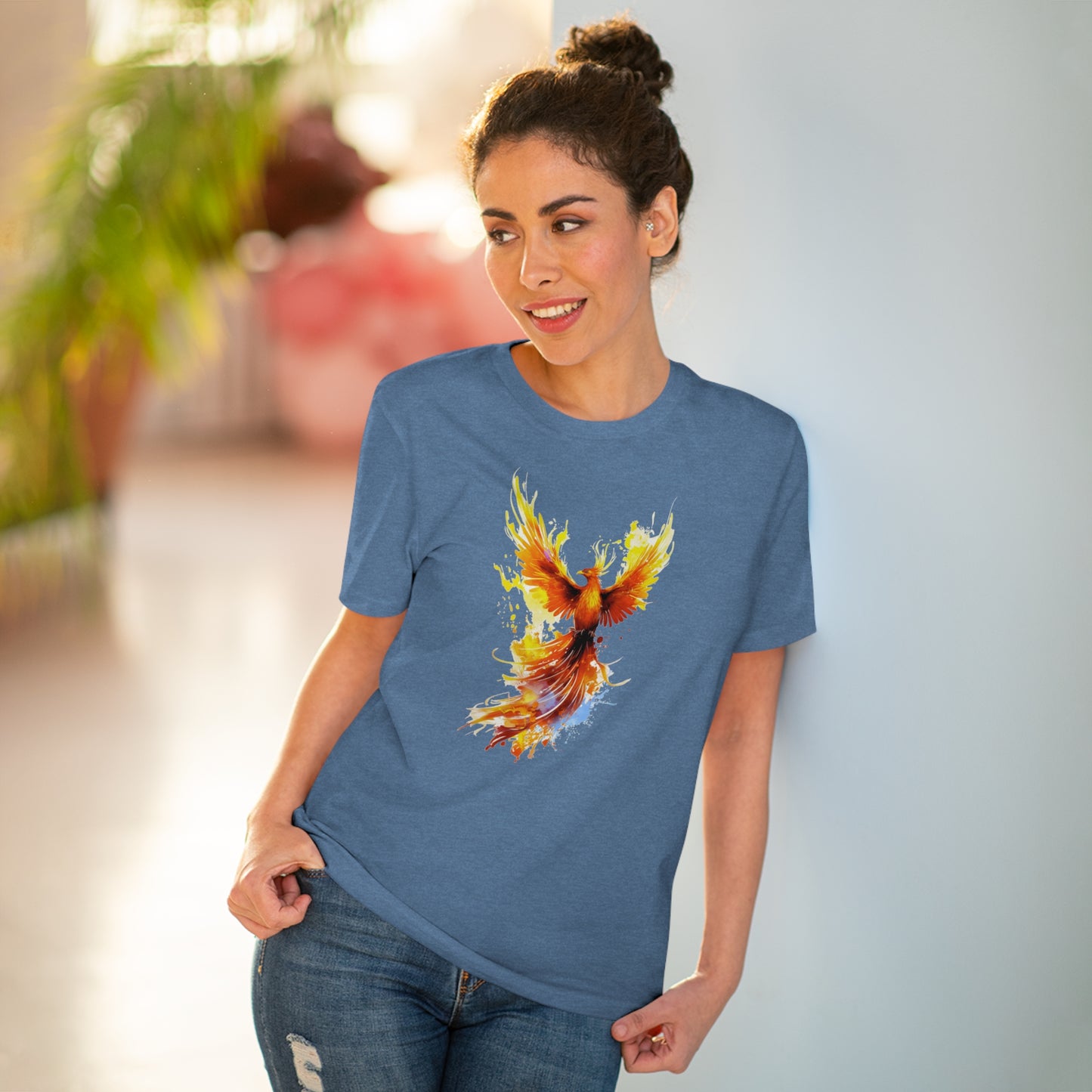 Burning Phoenix Watercolor T-Shirt - Unisex and Eco-Friendly Fashion with a Fiery Twist