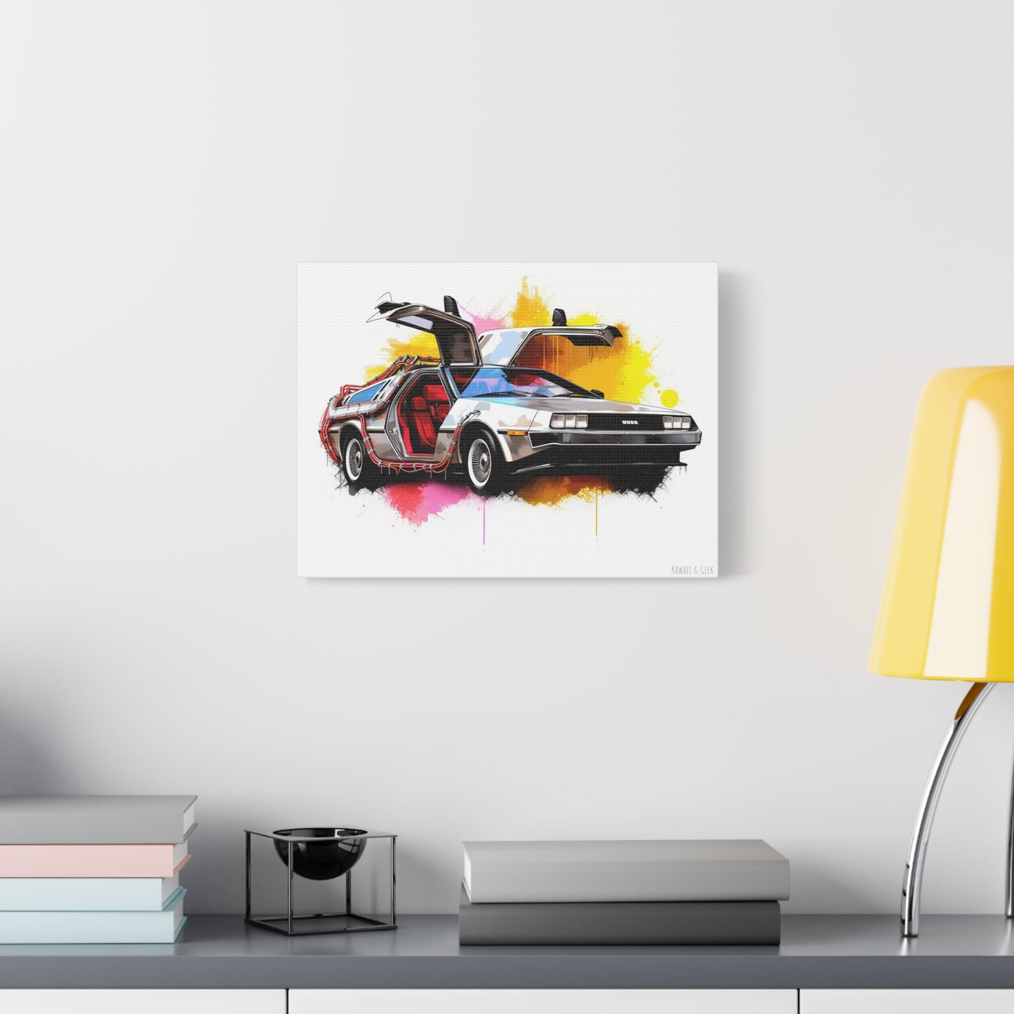 Colorful DeLorean Canvas - Journey through Time with Vibrant Style