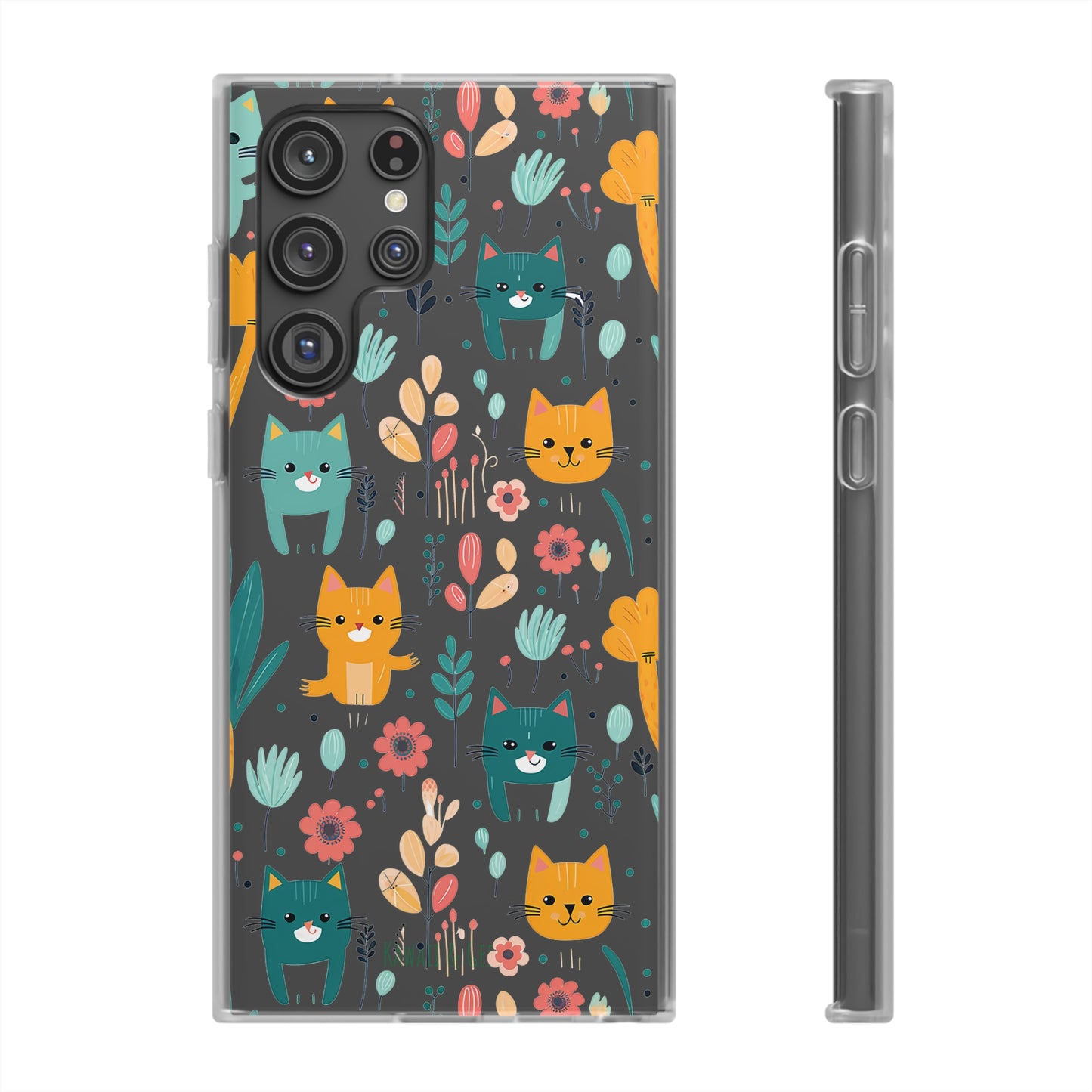 Cute Cats & Flowers Flexi and semi Transparent Phone Case