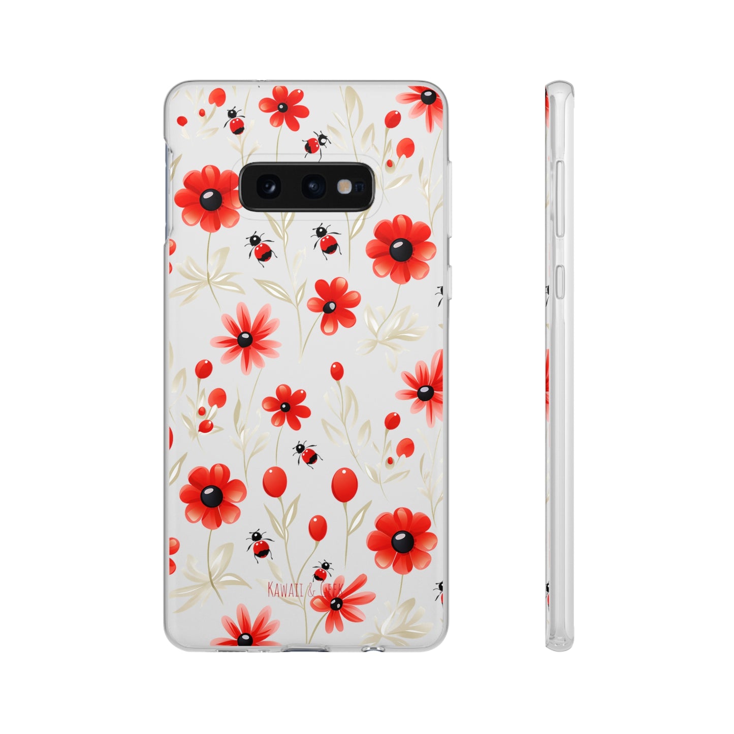 Red Flowers & Cute Bugs: Transparent Flexi Phone Case