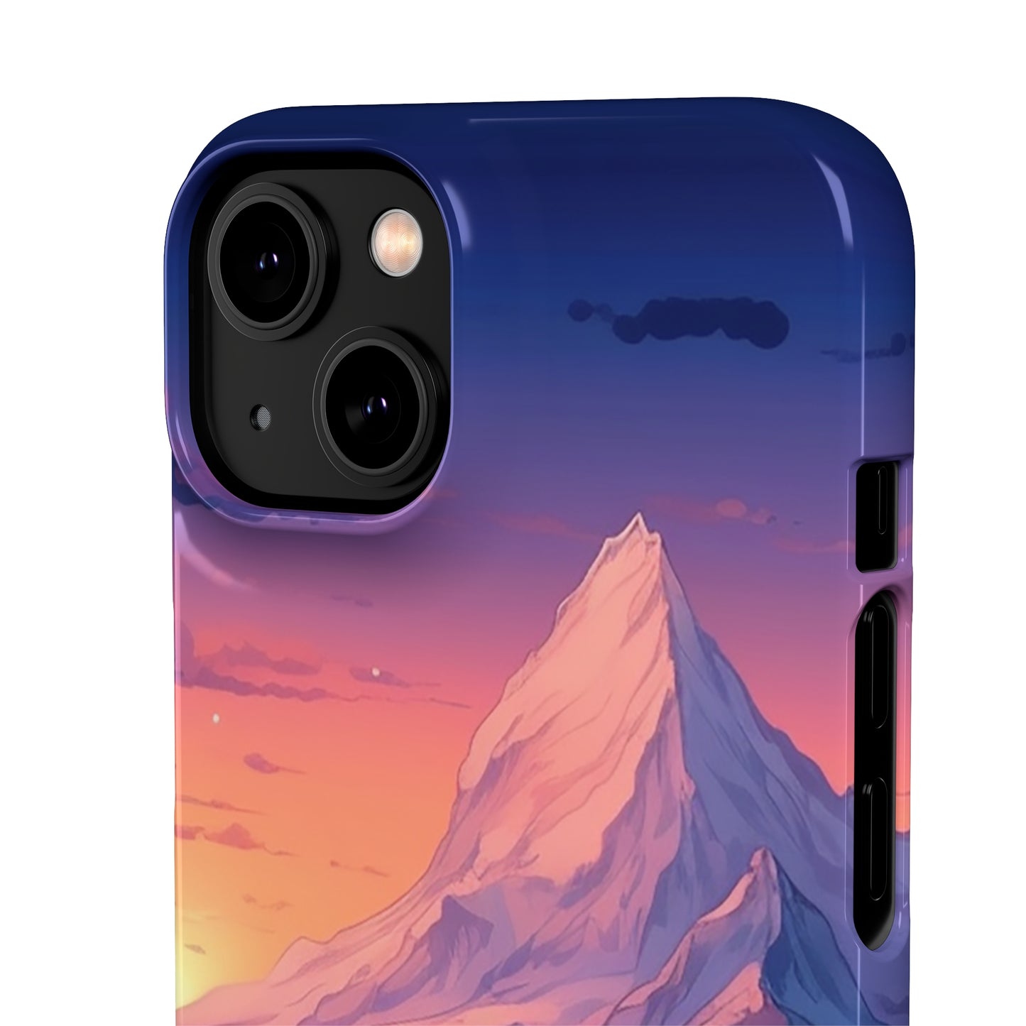 Snowy Mountain Landscape Sunset Phone Case - Discover Serenity with a Charming Mountain Village