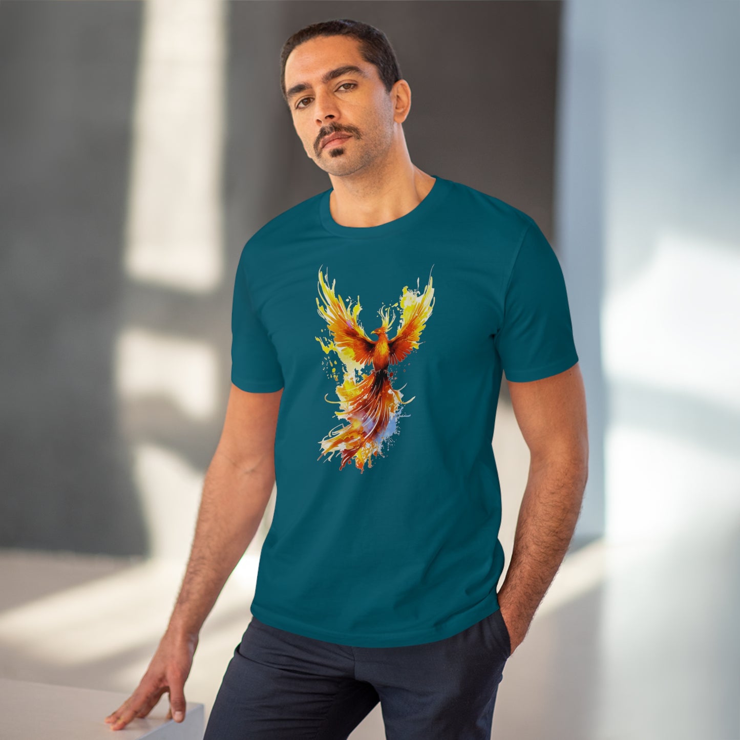 Burning Phoenix Watercolor T-Shirt - Unisex and Eco-Friendly Fashion with a Fiery Twist