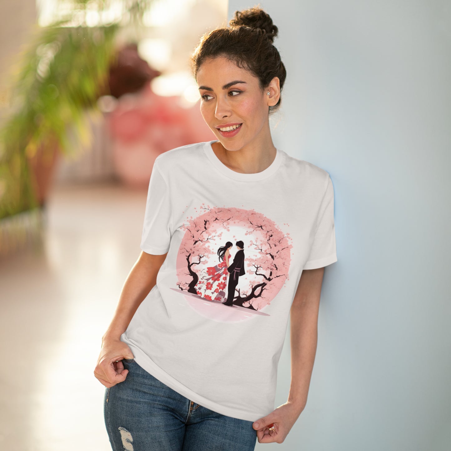 Cherry Blossom Romance T-shirt - Japanese Couple Design - Valentine's Day Special