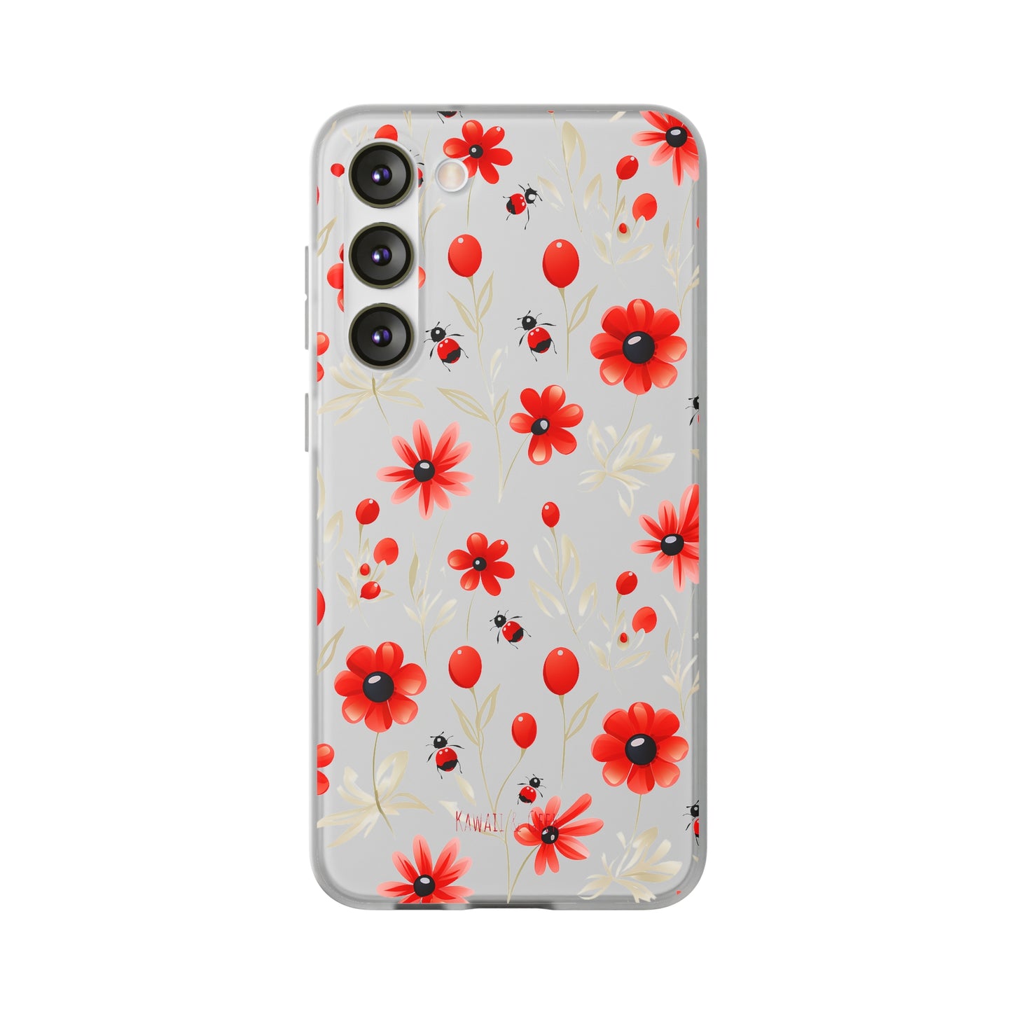 Red Flowers & Cute Bugs: Transparent Flexi Phone Case