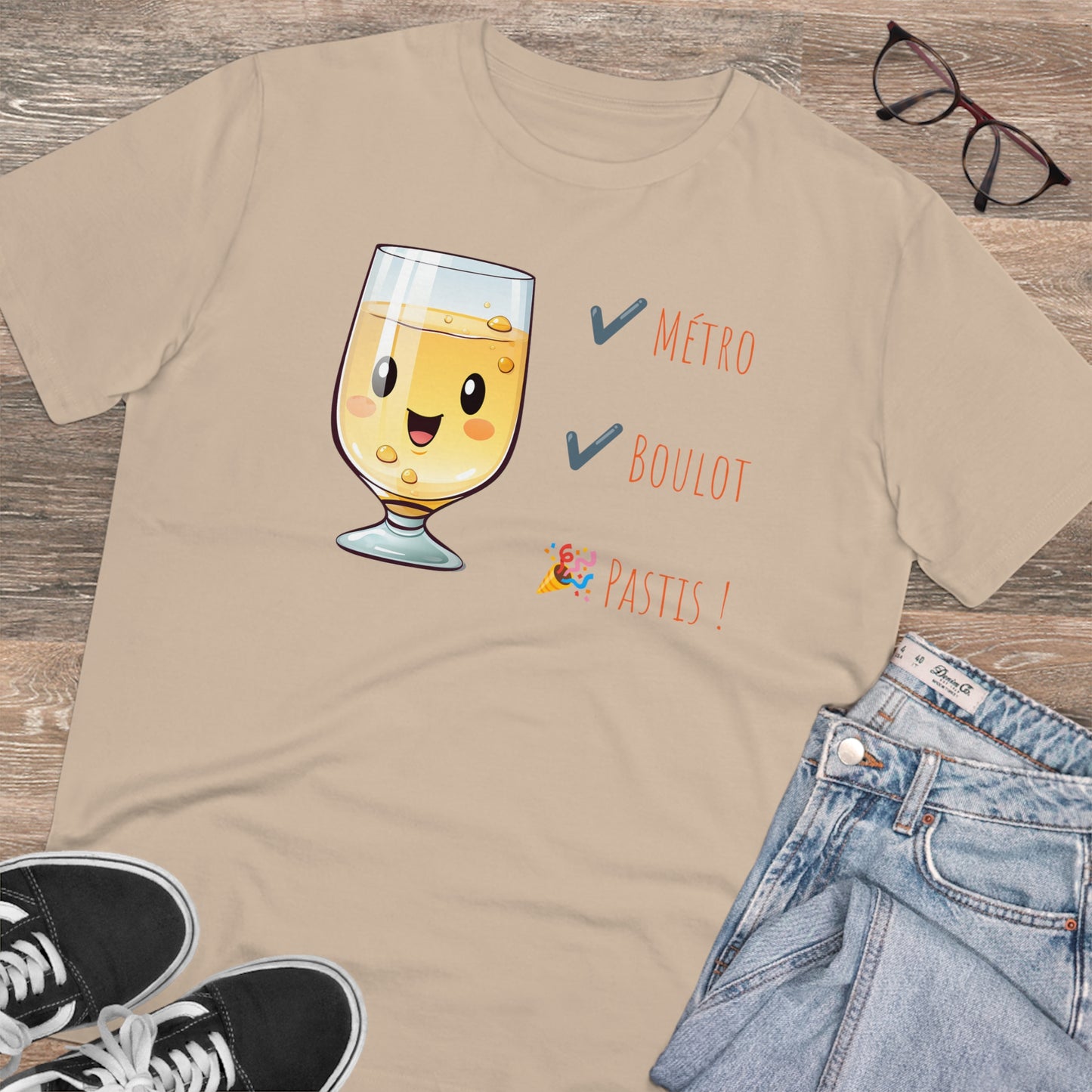 Métro, Boulot, Pastis T-Shirt - Cute Smiling Pastis Glass Design