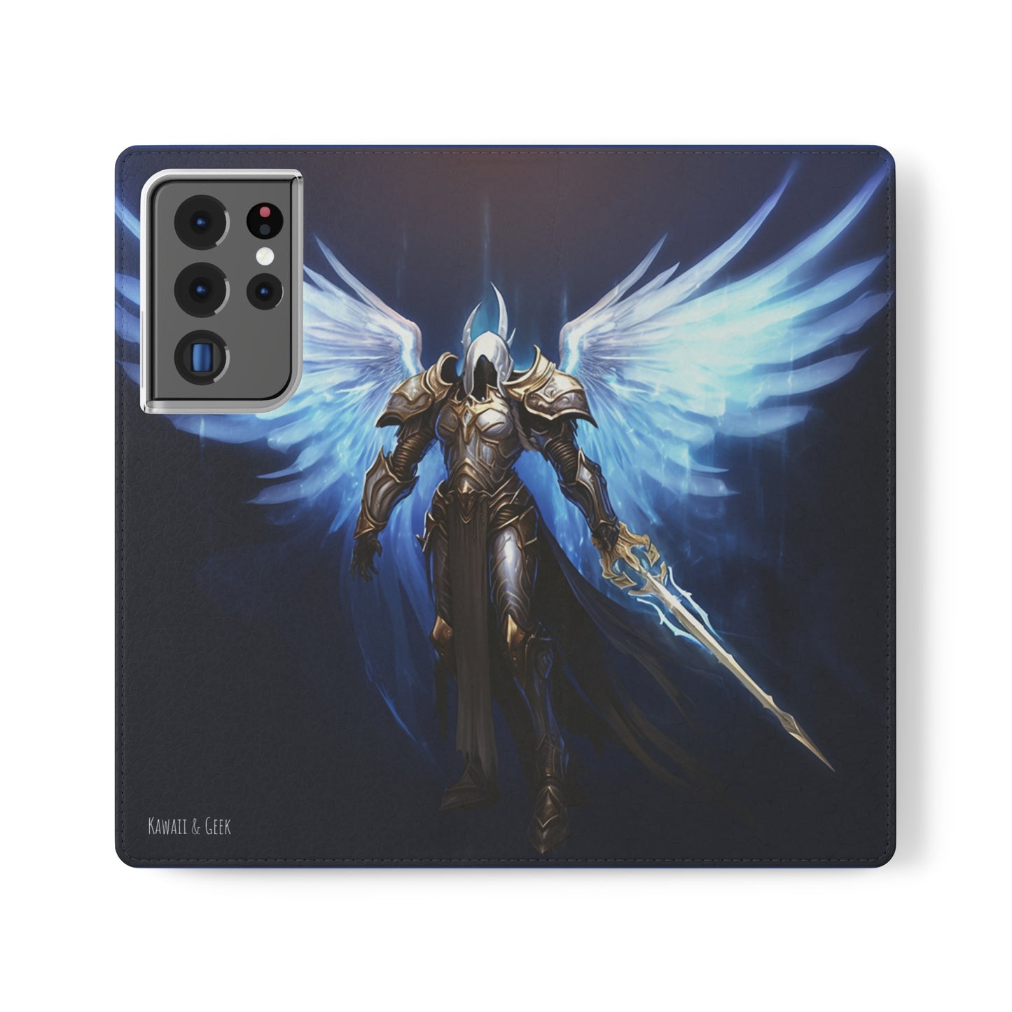 Archangel Flip Phone Case: Ethereal Wings & Sword Design