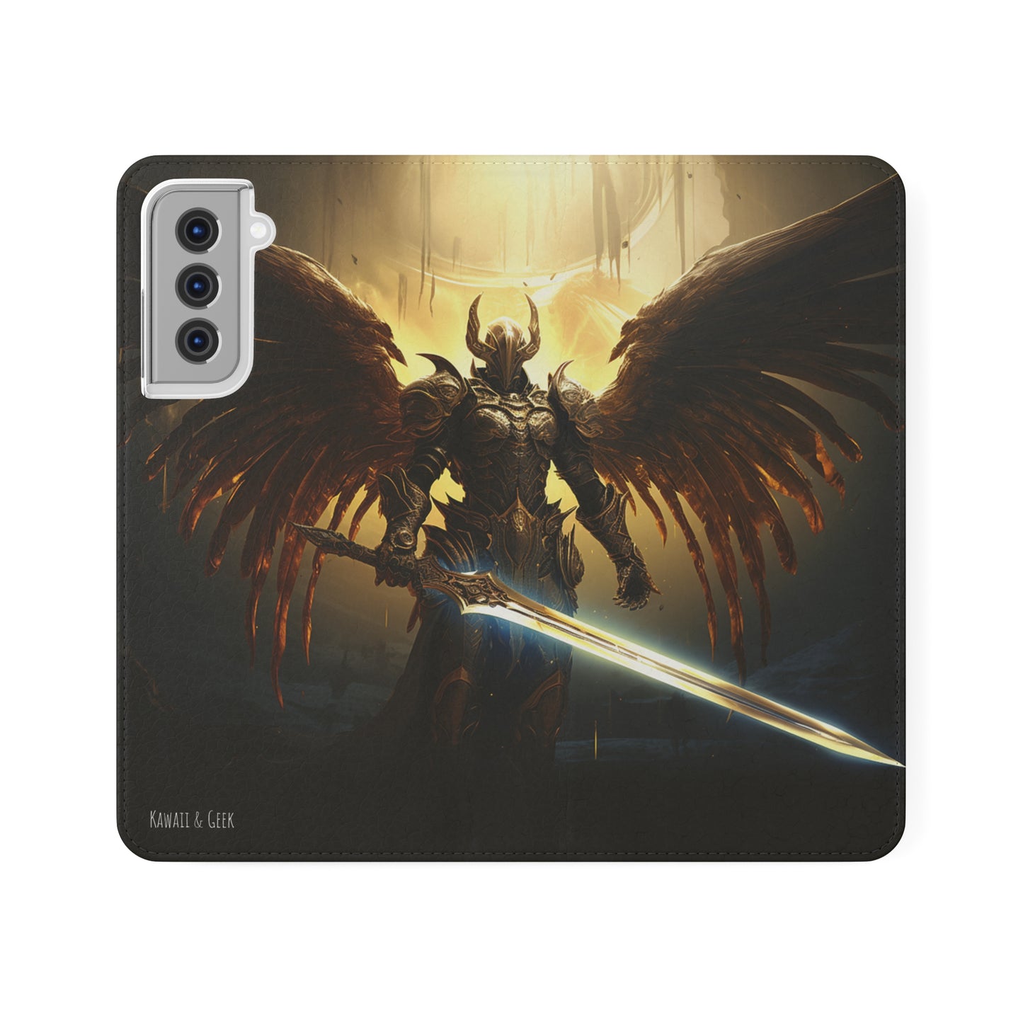 Dark Angel Flip Phone Case: Guardian with Sword