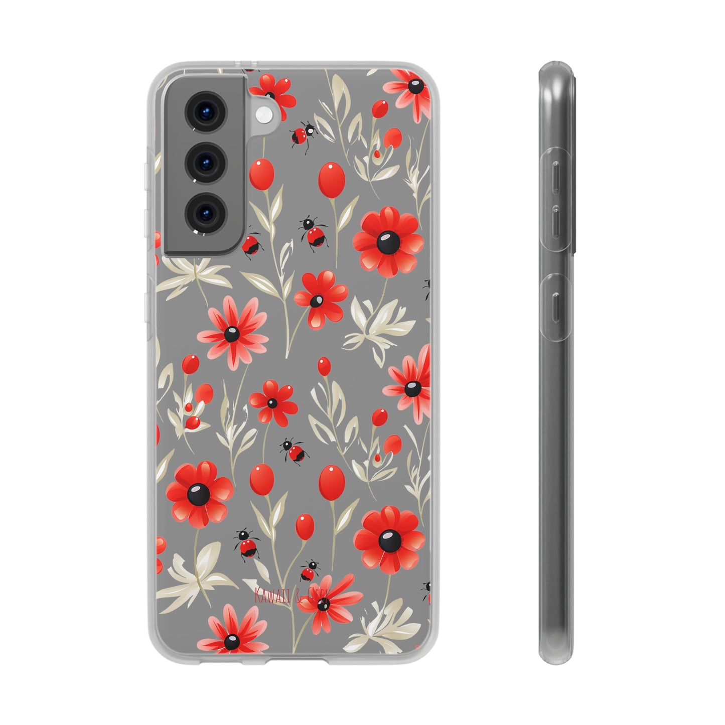 Red Flowers & Cute Bugs: Transparent Flexi Phone Case