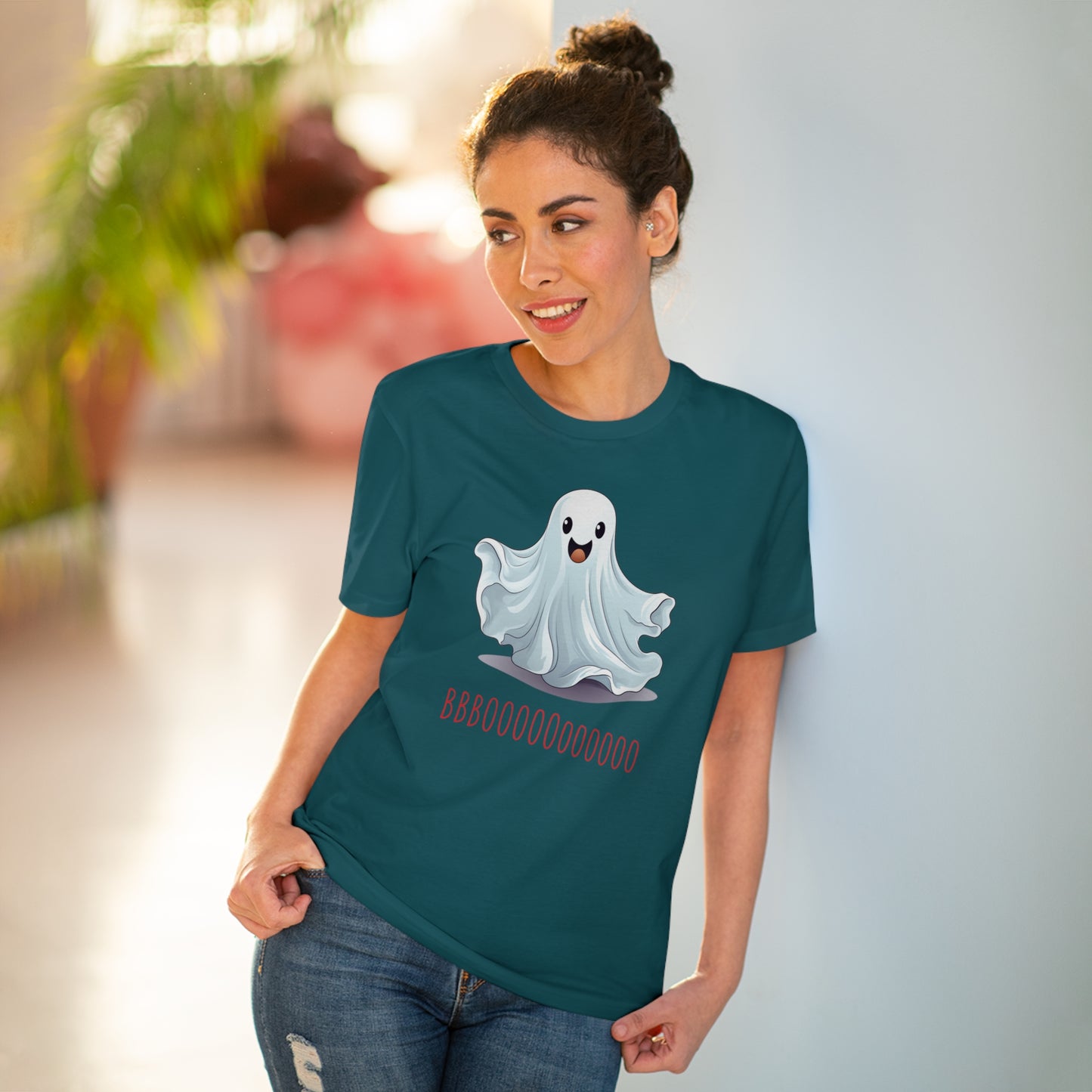 Cute "Booooooooo" Ghost Halloween Eco-Friendly Unisex T-shirt