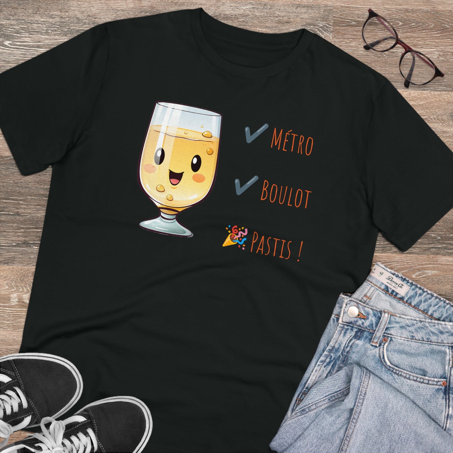 Métro, Boulot, Pastis T-Shirt - Cute Smiling Pastis Glass Design