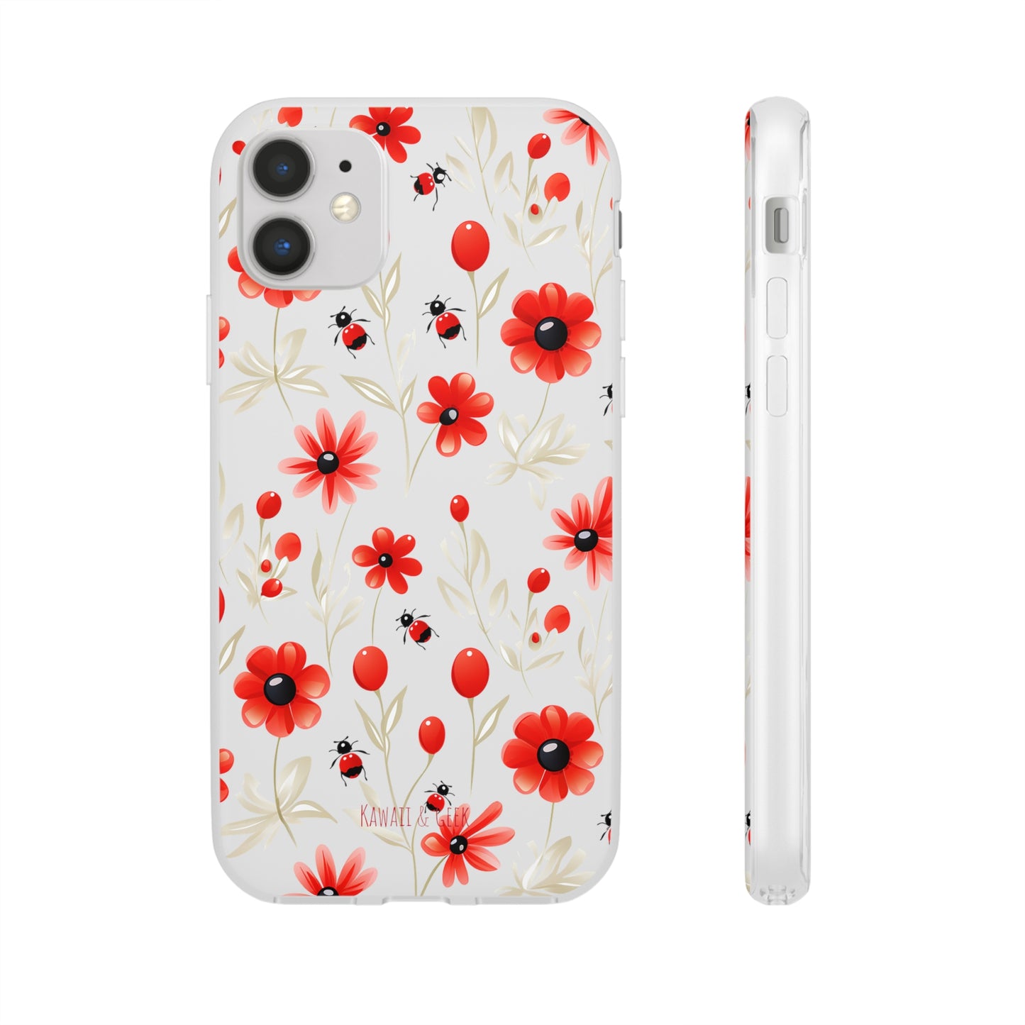 Red Flowers & Cute Bugs: Transparent Flexi Phone Case