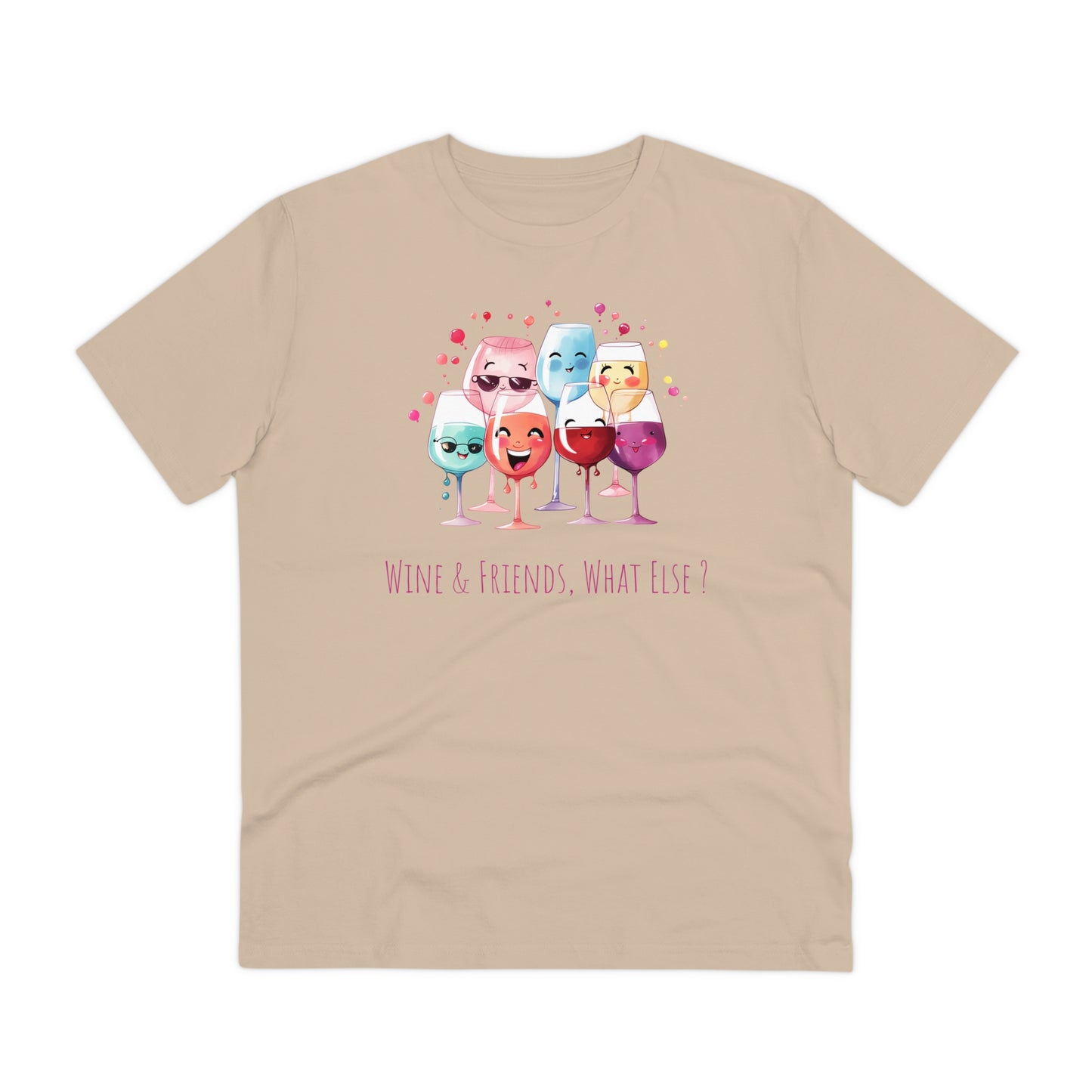 Eco-Friendly 'Wine & Friends' T-Shirt - Kawaii Wine Glasses, Unisex