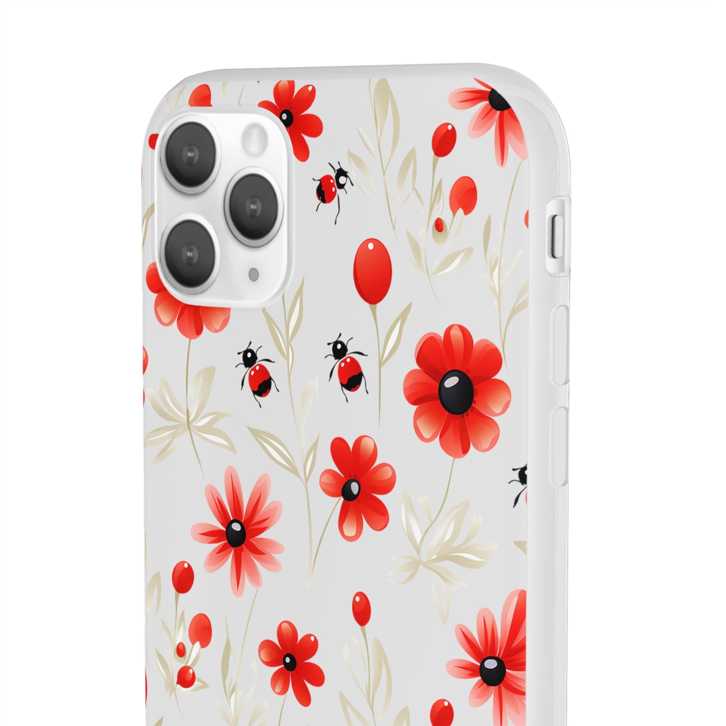 Red Flowers & Cute Bugs: Transparent Flexi Phone Case