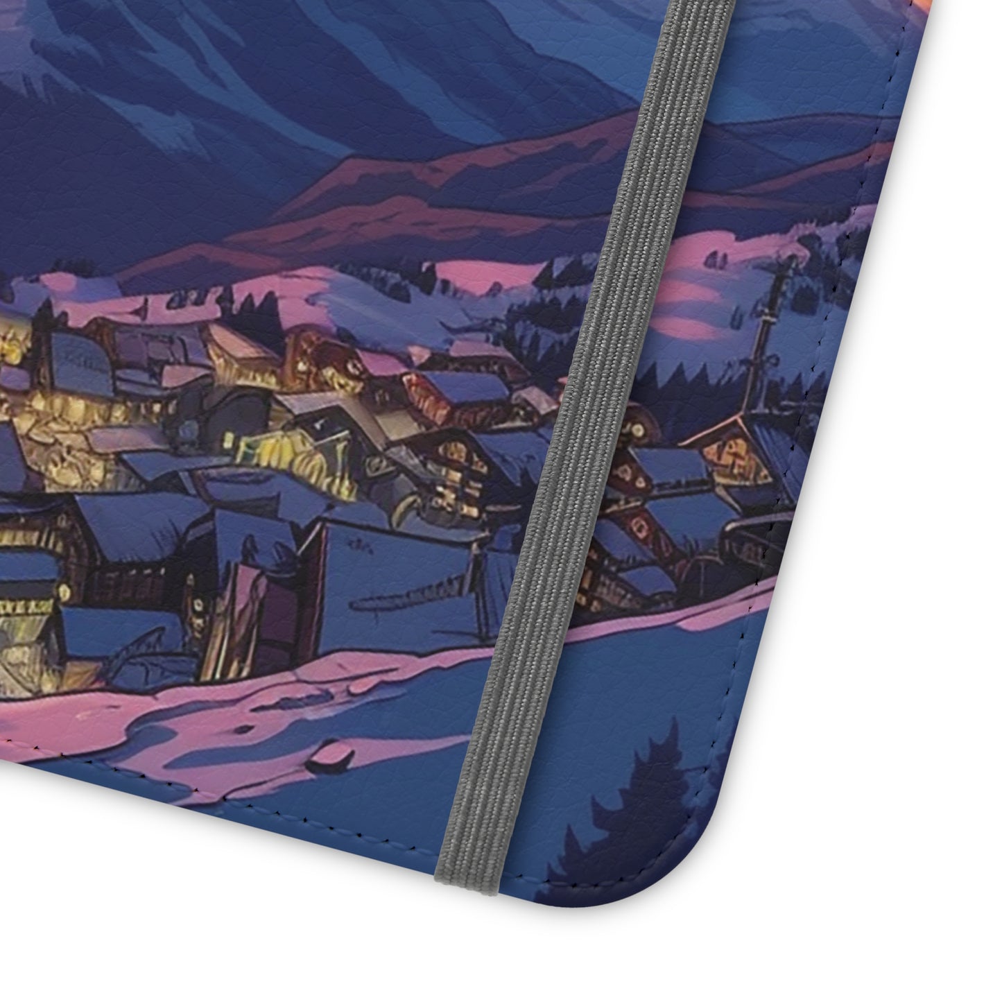 Snowy Mountain Landscape Sunset Flip Phone Case - Discover Serenity with a Charming Mountain Village