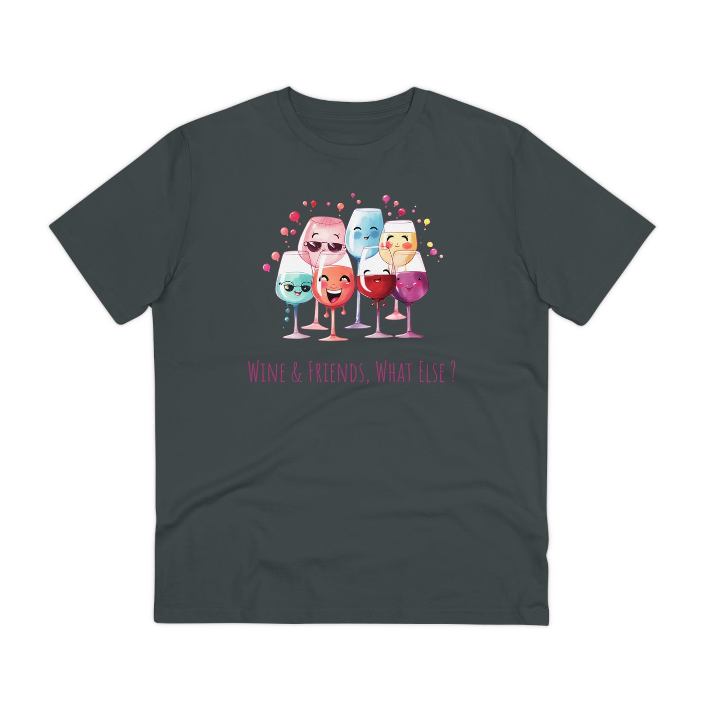 Eco-Friendly 'Wine & Friends' T-Shirt - Kawaii Wine Glasses, Unisex