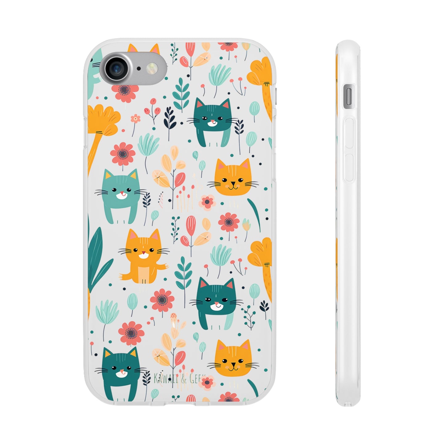 Cute Cats & Flowers Flexi and semi Transparent Phone Case