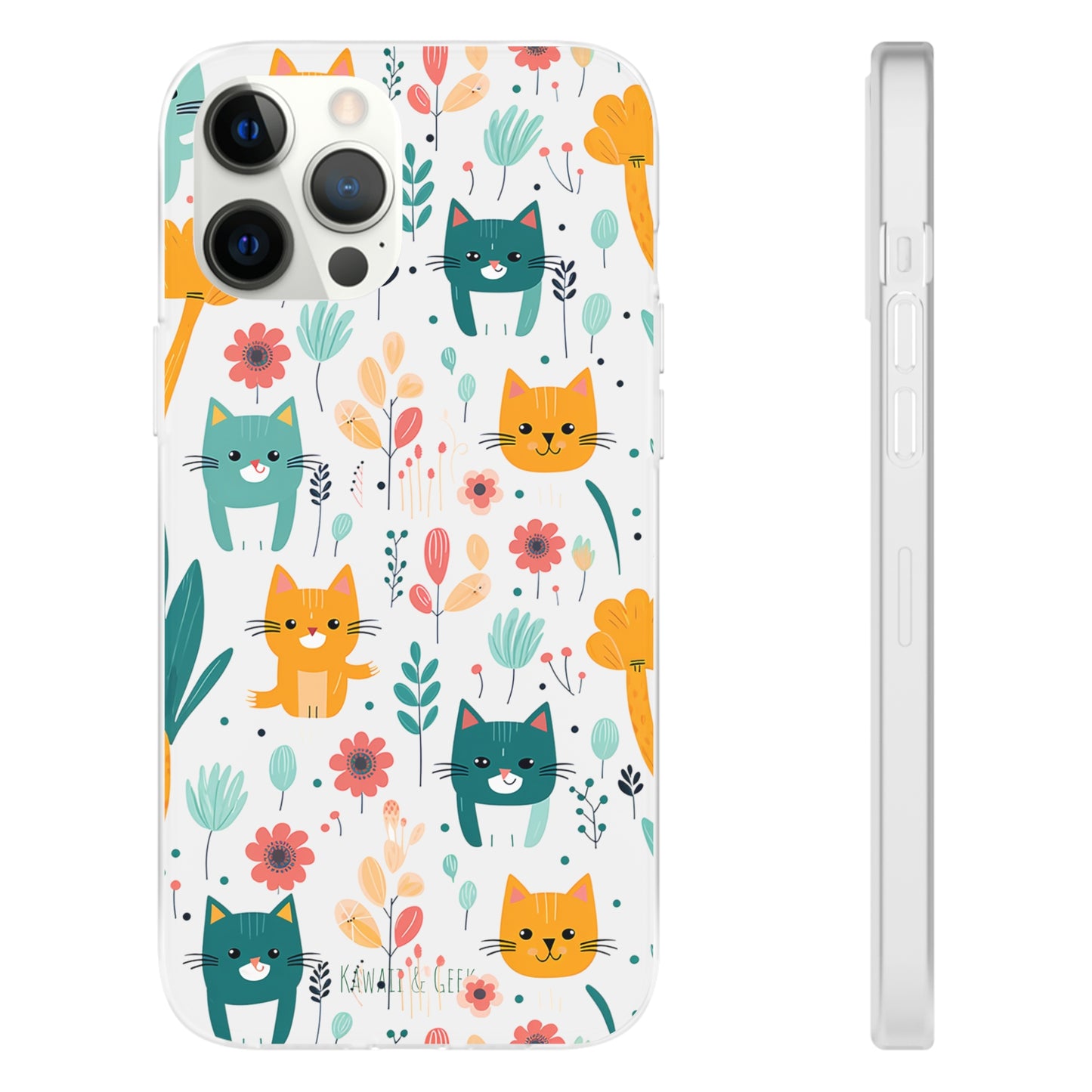 Cute Cats & Flowers Flexi and semi Transparent Phone Case