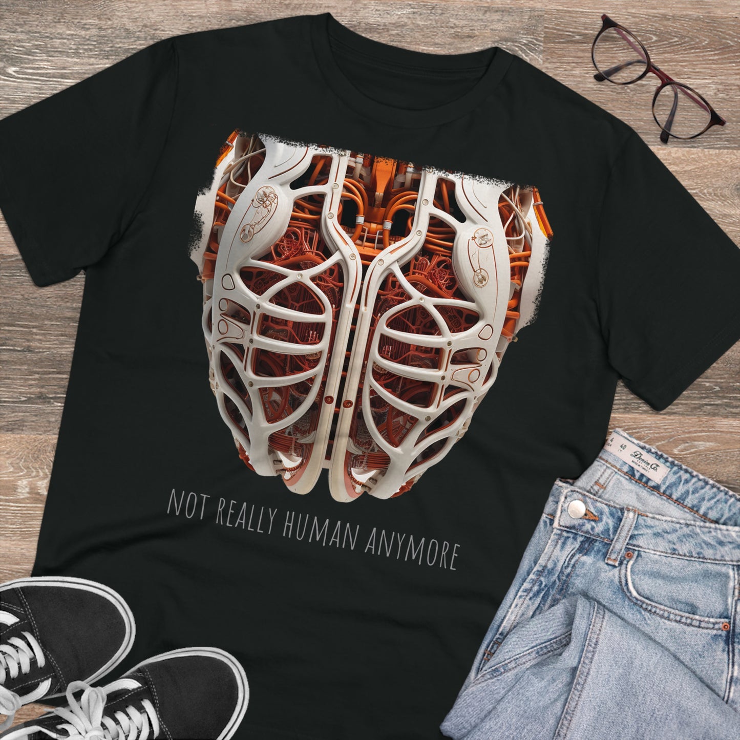 Eco-T-shirt: Cybernetic Chest "Not Really Human"