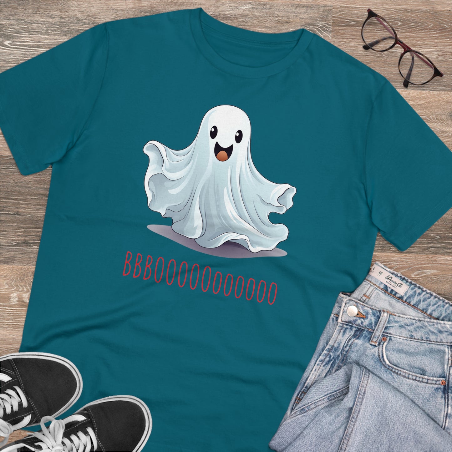 Cute "Booooooooo" Ghost Halloween Eco-Friendly Unisex T-shirt