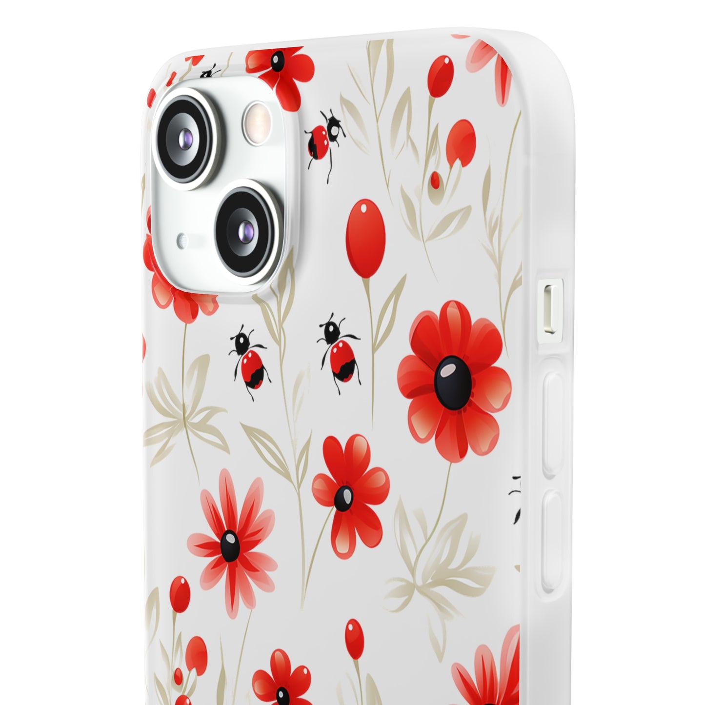 Red Flowers & Cute Bugs: Transparent Flexi Phone Case