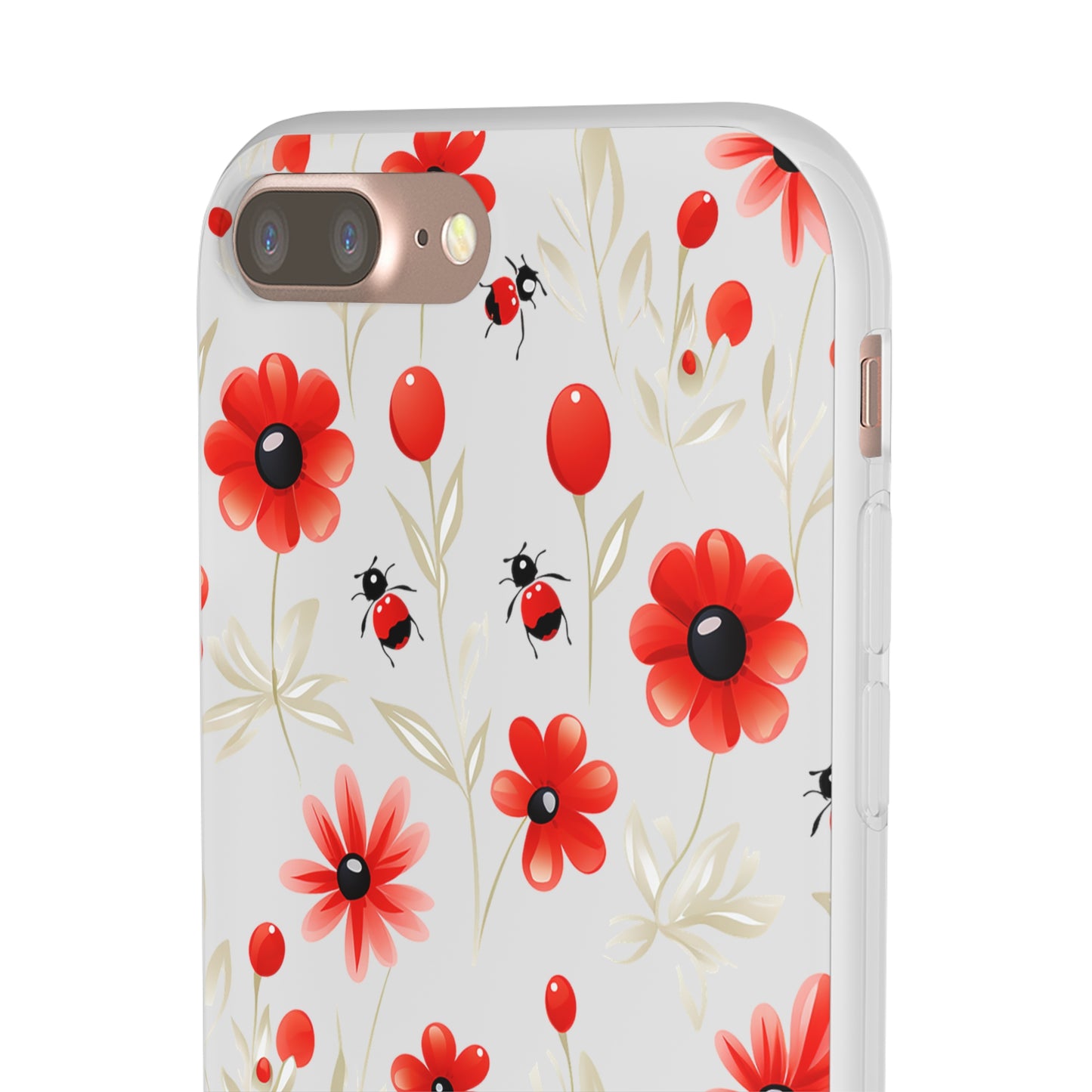 Red Flowers & Cute Bugs: Transparent Flexi Phone Case