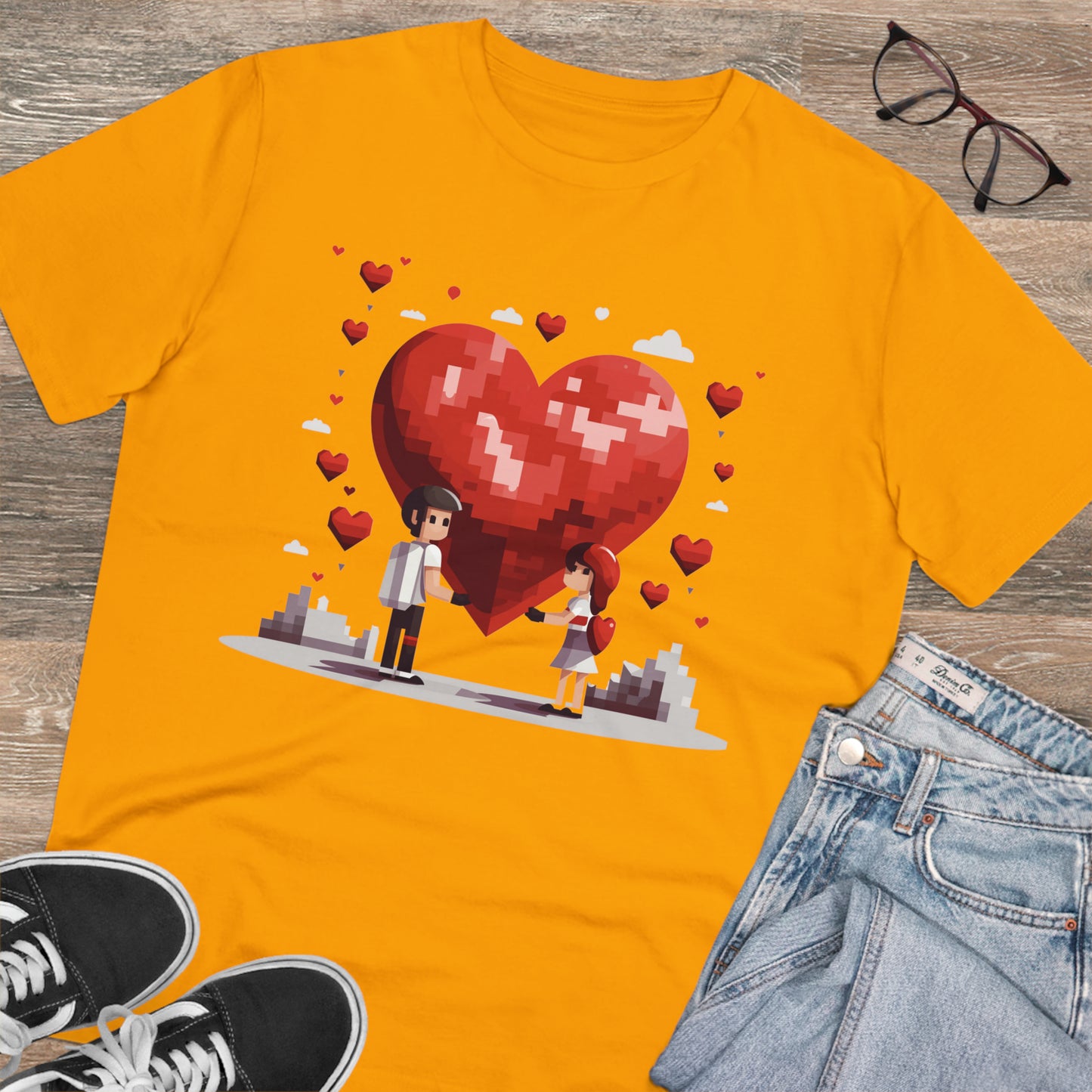 Pixel Love Eco Tee - Valentine's Day Pixel Heart Couple Shirt