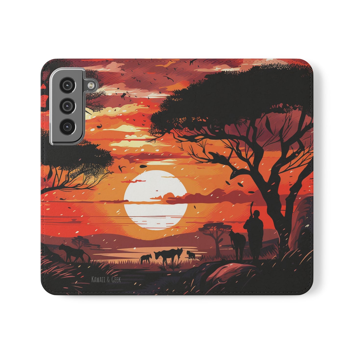 African Landscape Sunset Flip Phone Case - Capture the Serenity of the Savanna on Your Device