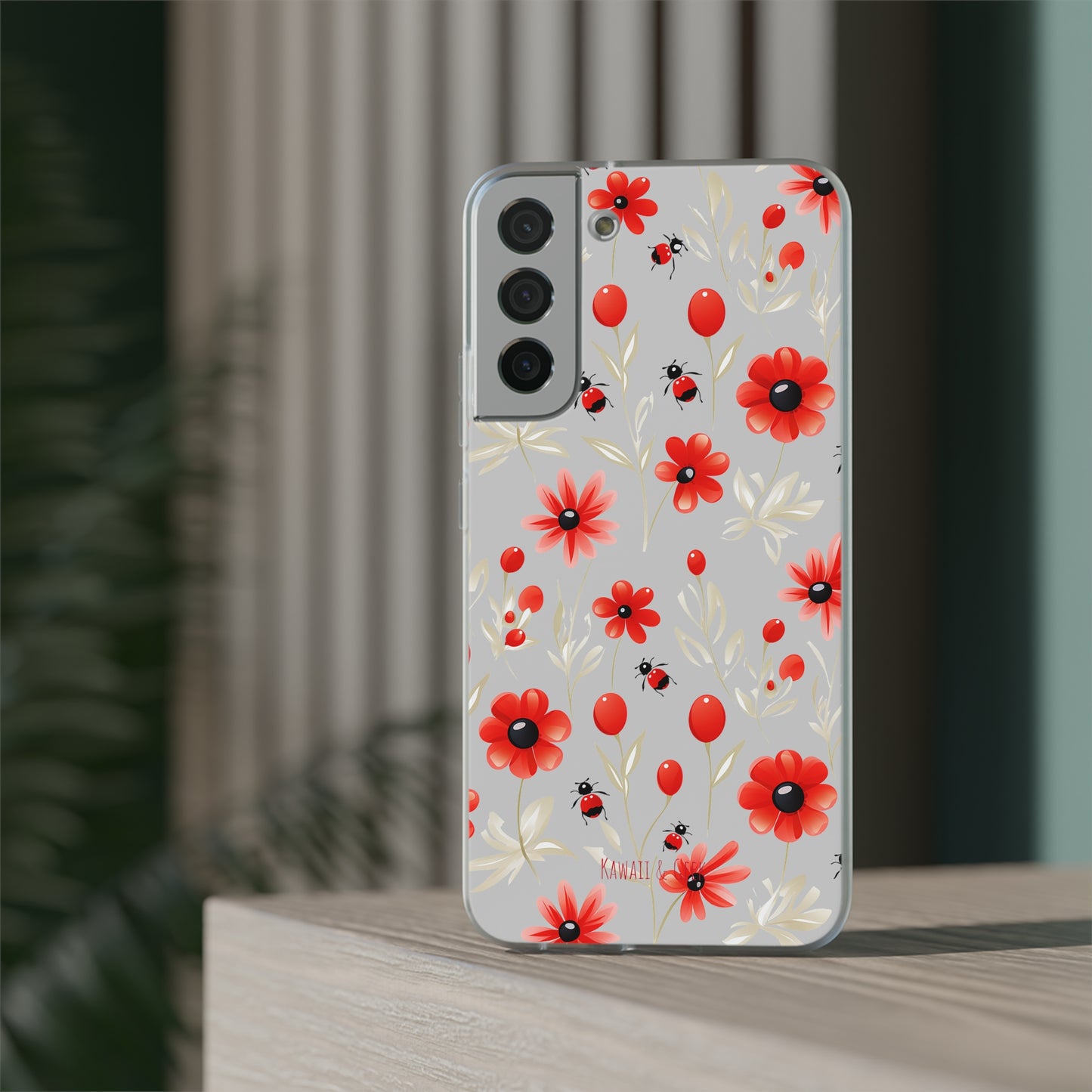 Red Flowers & Cute Bugs: Transparent Flexi Phone Case