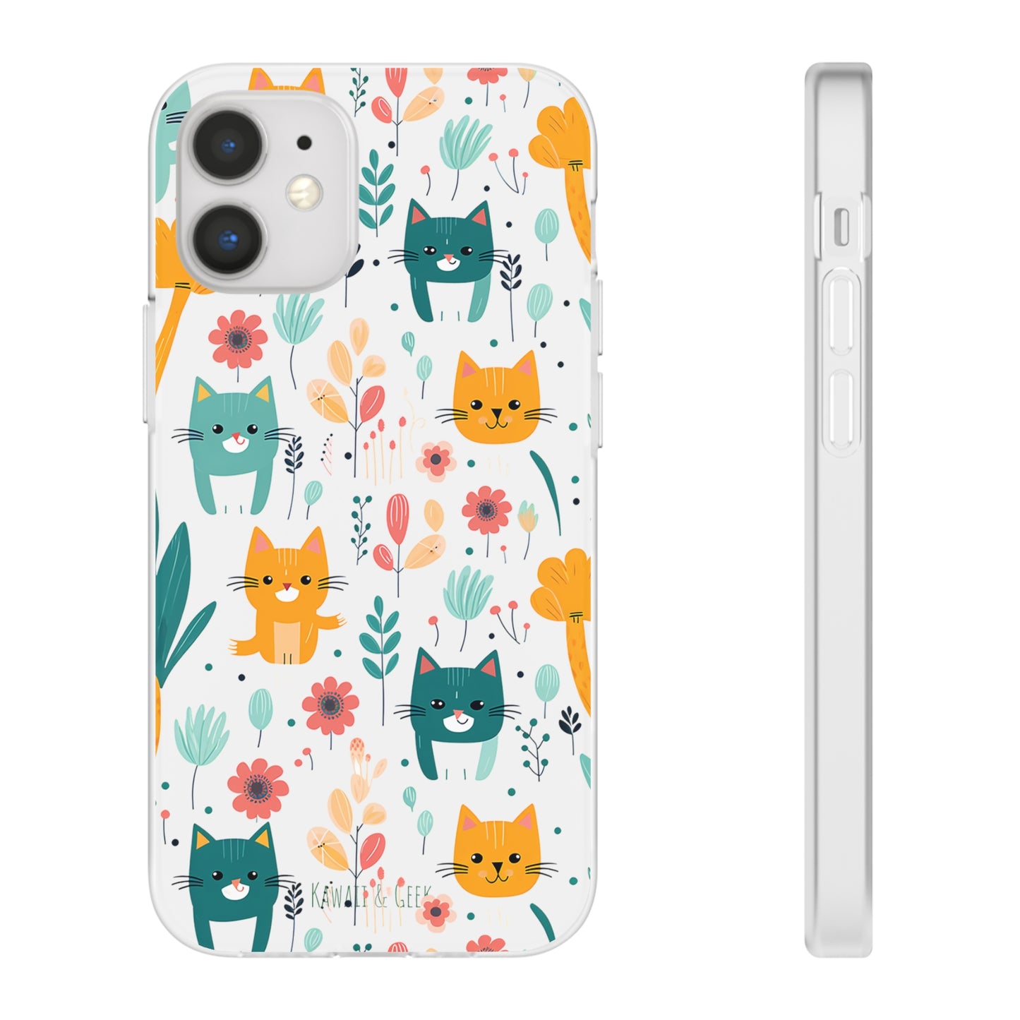 Cute Cats & Flowers Flexi and semi Transparent Phone Case