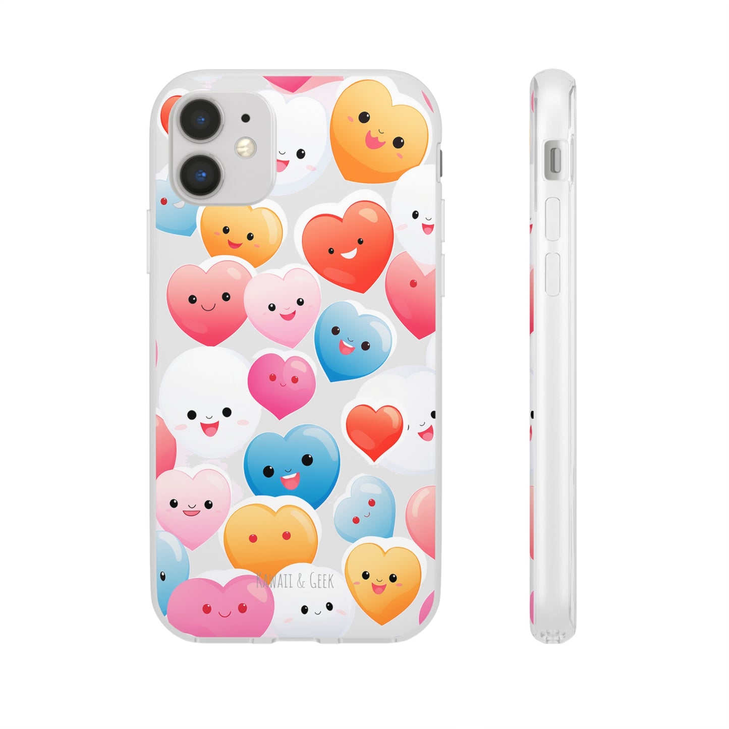 Kawaii Hearts Flexi Transparent Phone Case