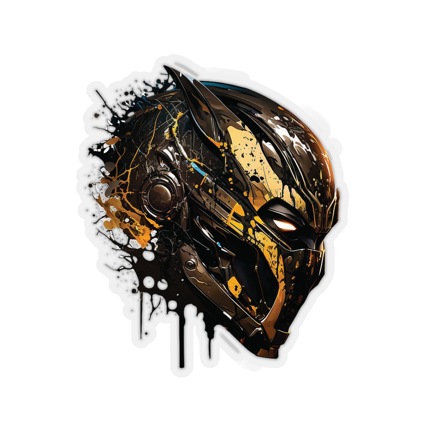 Watercolor Black Panther Helmet Sticker - Add Some Gold and Black Style to Your Tech