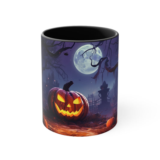 Evil Jack-o-lantern 11 oz Bicolor Mug: Halloween Cemetery Special