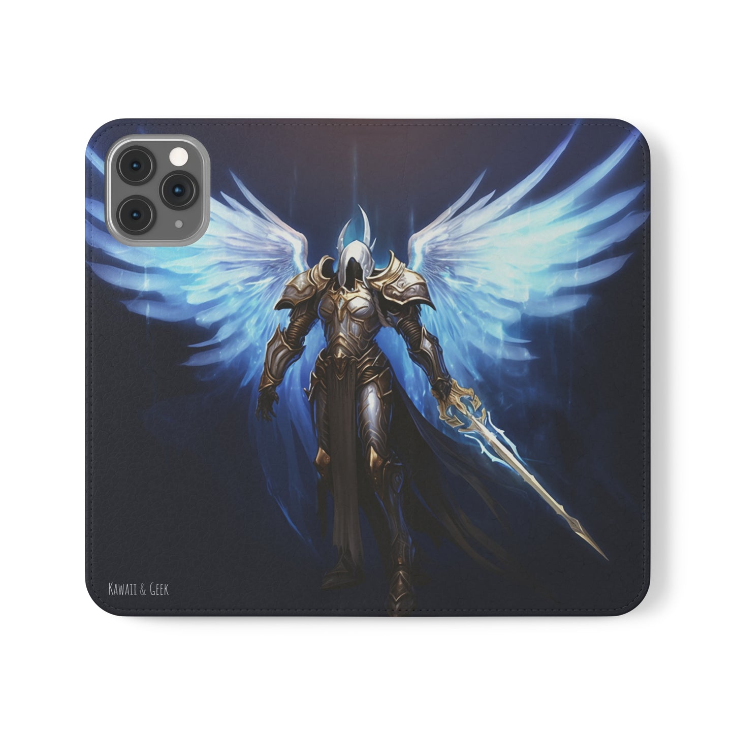 Archangel Flip Phone Case: Ethereal Wings & Sword Design