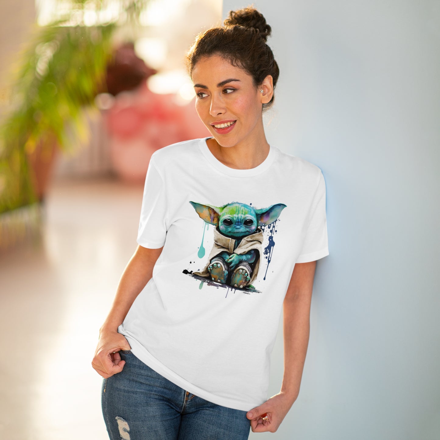 Baby Yoda in Watercolor Style Organic Unisex T-Shirt - Add Some Cute and Eco-Friendly Style to Your Wardrobe