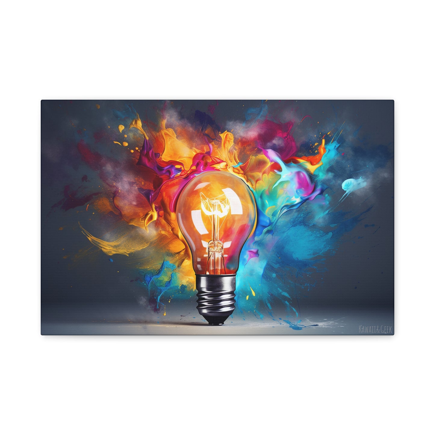 Innovative Lightbulb Explosion: Vibrant Paint Colors on Premium Cotton Canvas