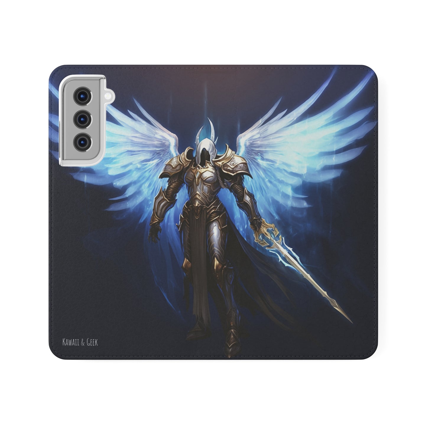 Archangel Flip Phone Case: Ethereal Wings & Sword Design