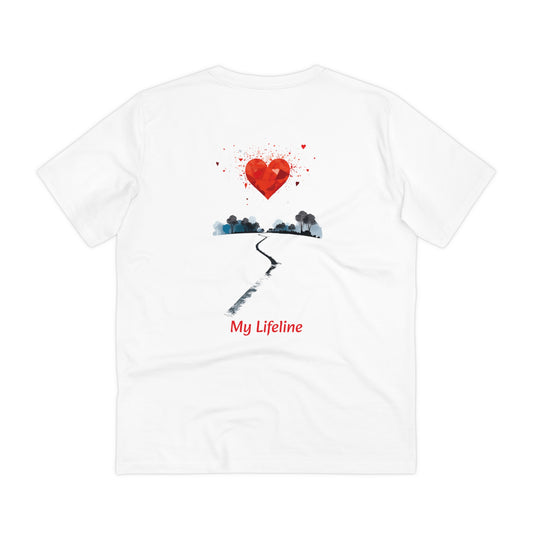 My Lifeline : Eco-Friendly T-Shirt with a Red Heart at the End of the Road