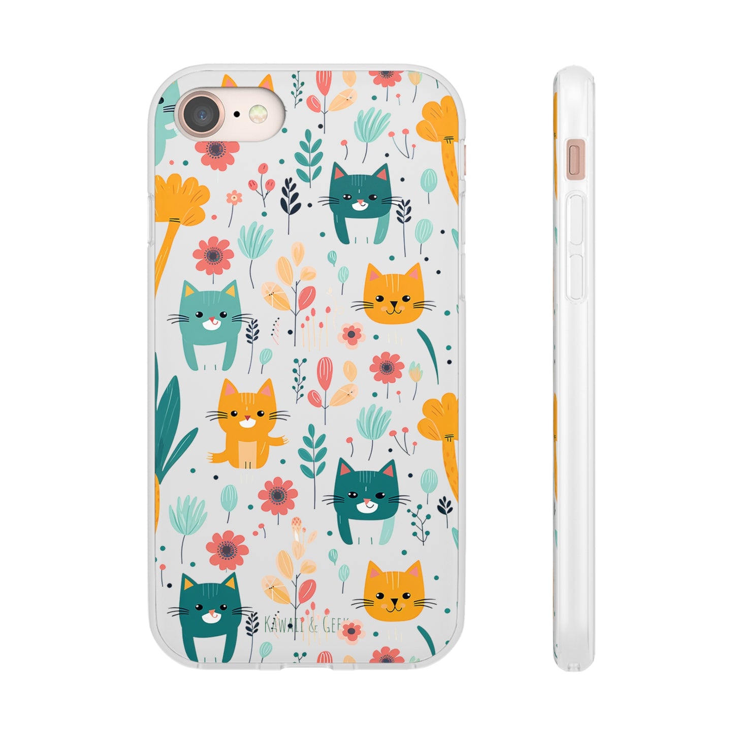 Cute Cats & Flowers Flexi and semi Transparent Phone Case