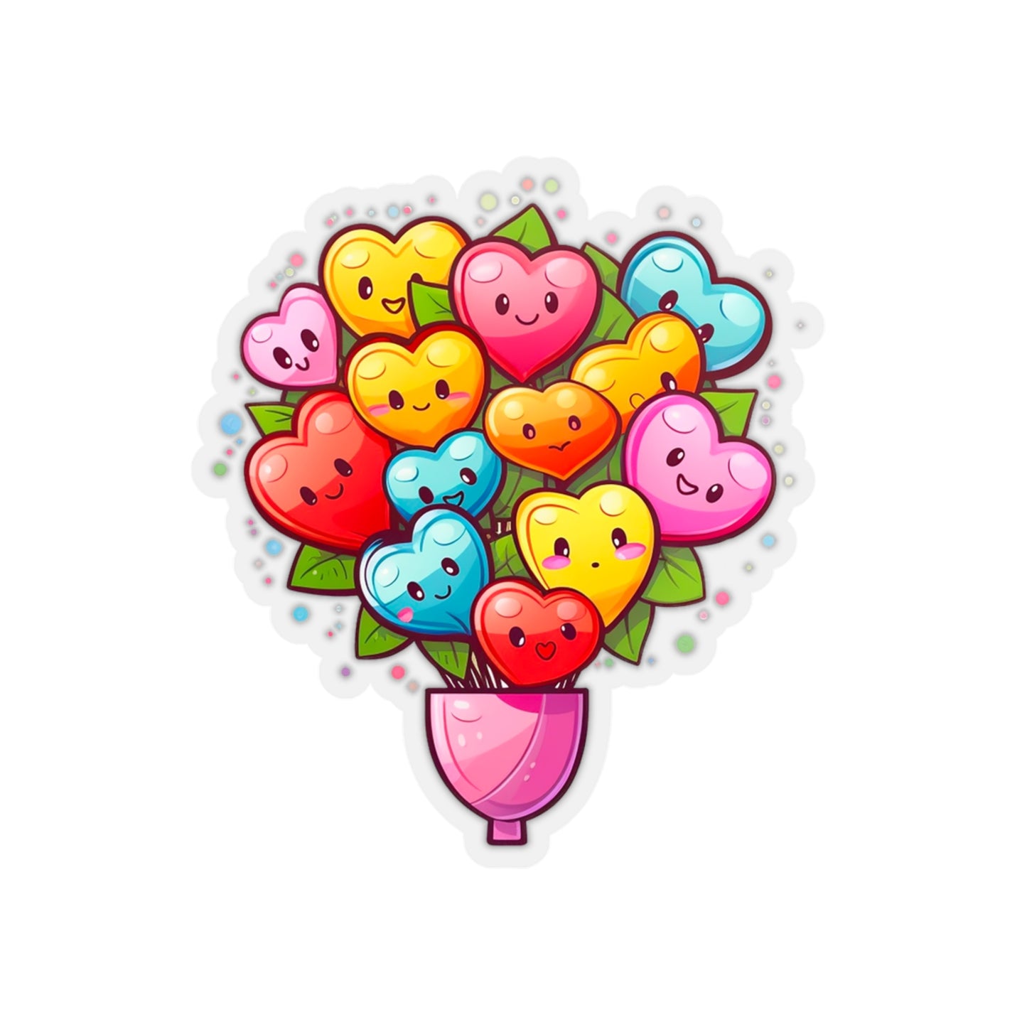 Cute Bouquet of Kawaii Hearts Sticker - Add Some Adorable and Colorful Style to Your Life