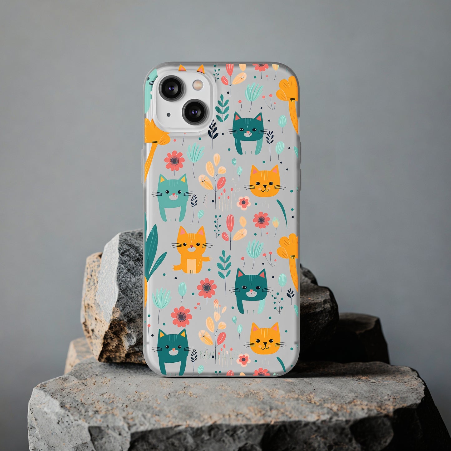 Cute Cats & Flowers Flexi and semi Transparent Phone Case