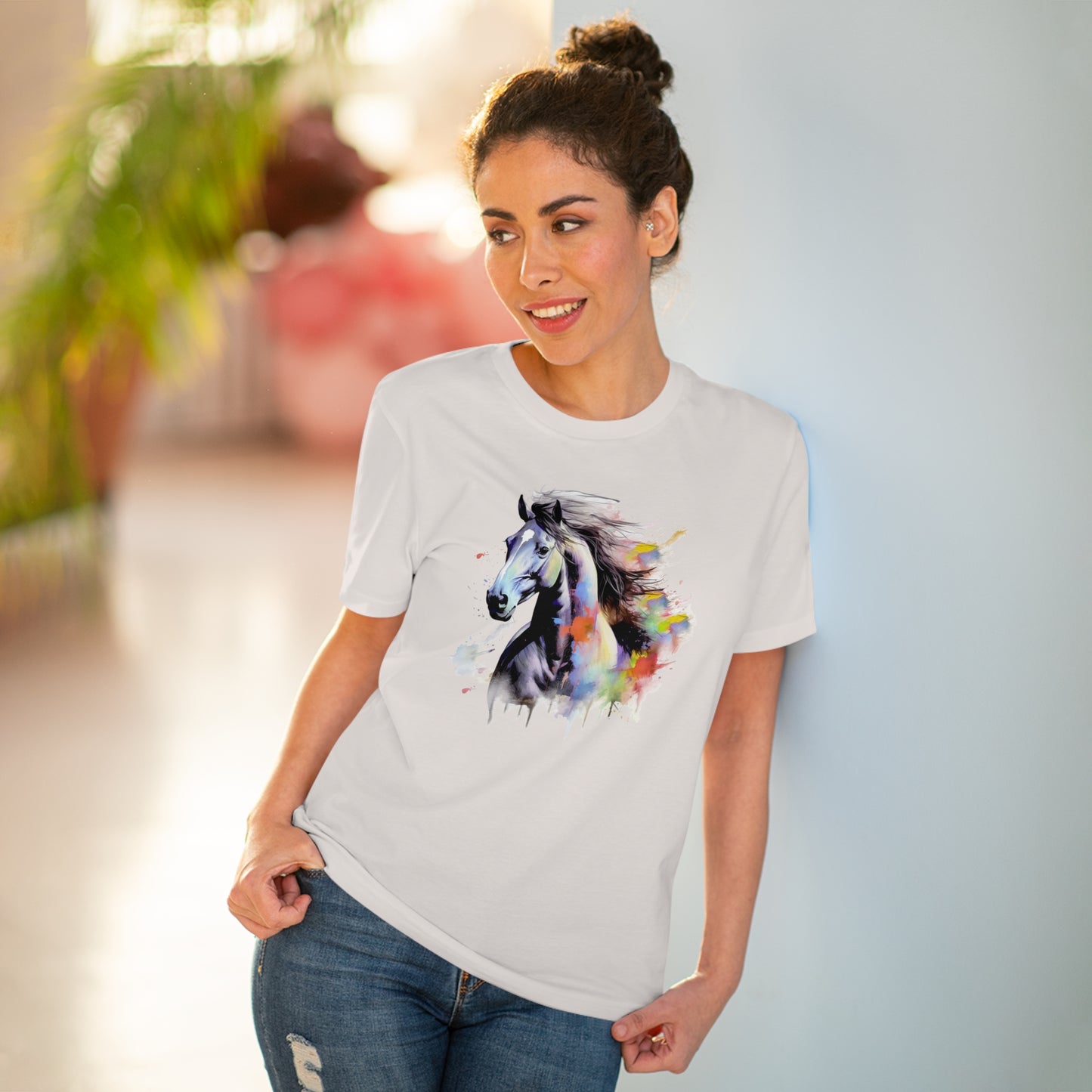 Black Horse Watercolor T-Shirt - Unisex and Eco-Friendly Fashion Statement