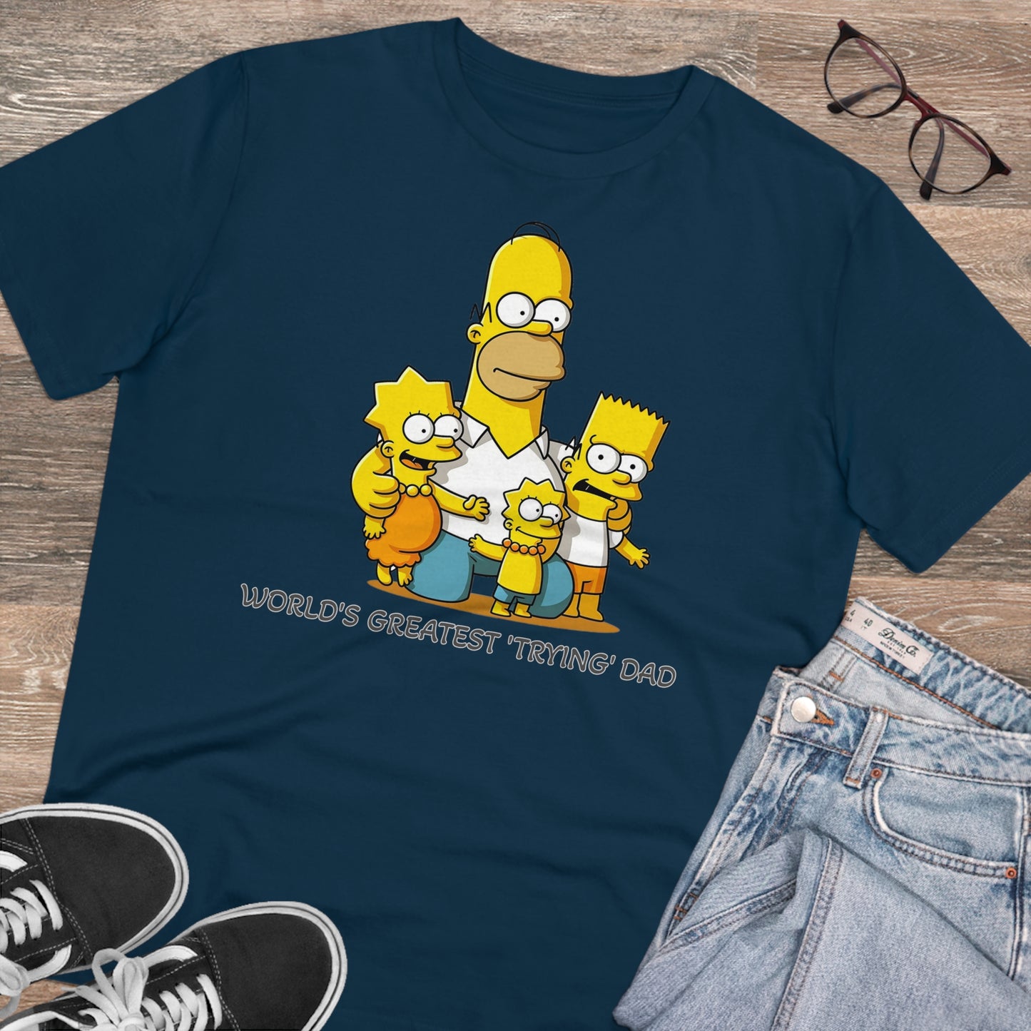 World's Greatest Trying Dad - Unisex Eco-Friendly T-Shirt - Celebrate Father's Day with Cute Homer Simpson and His Kids