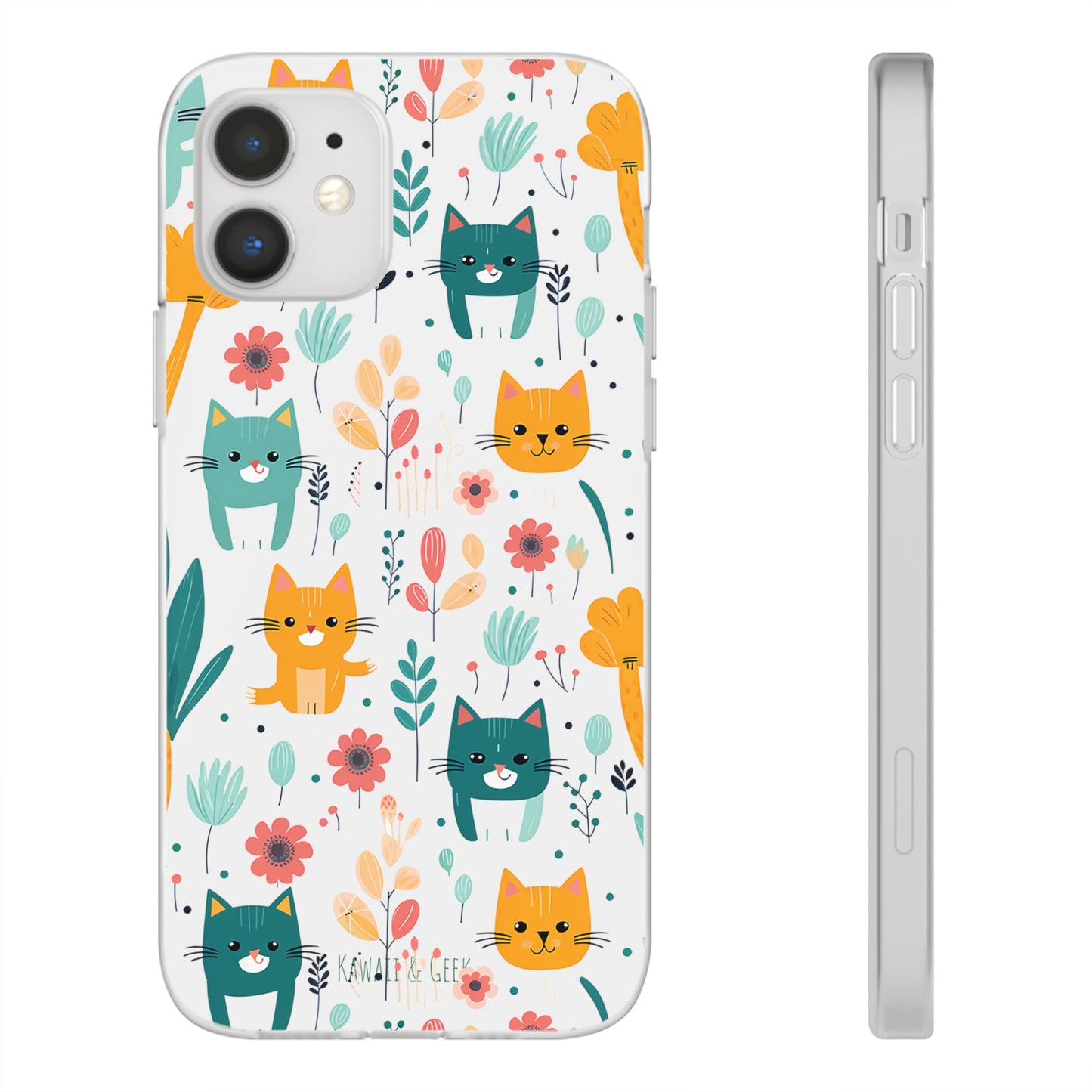 Cute Cats & Flowers Flexi and semi Transparent Phone Case